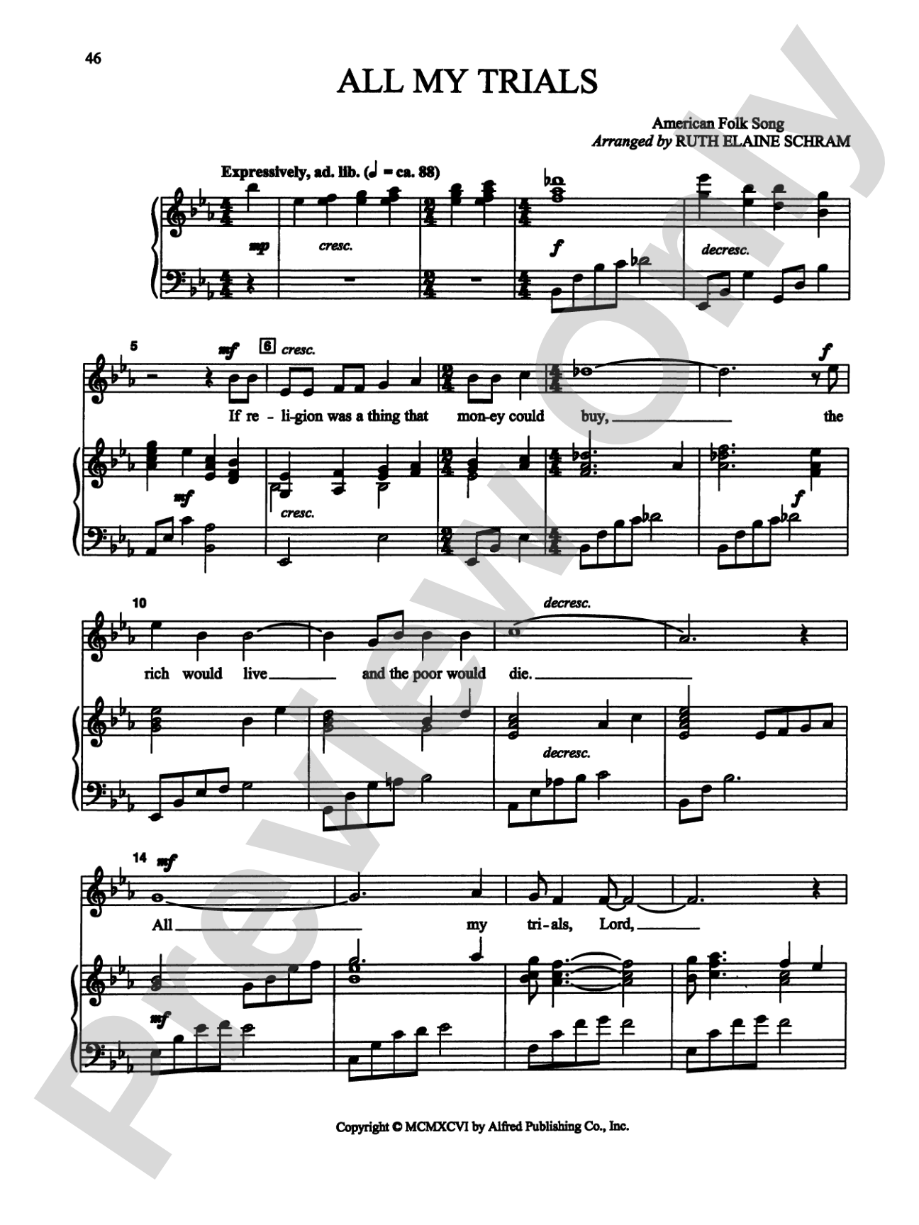 All My Trials - Piano/Vocal Solo (Medium High): Piano/Vocal Solo (Medium High)