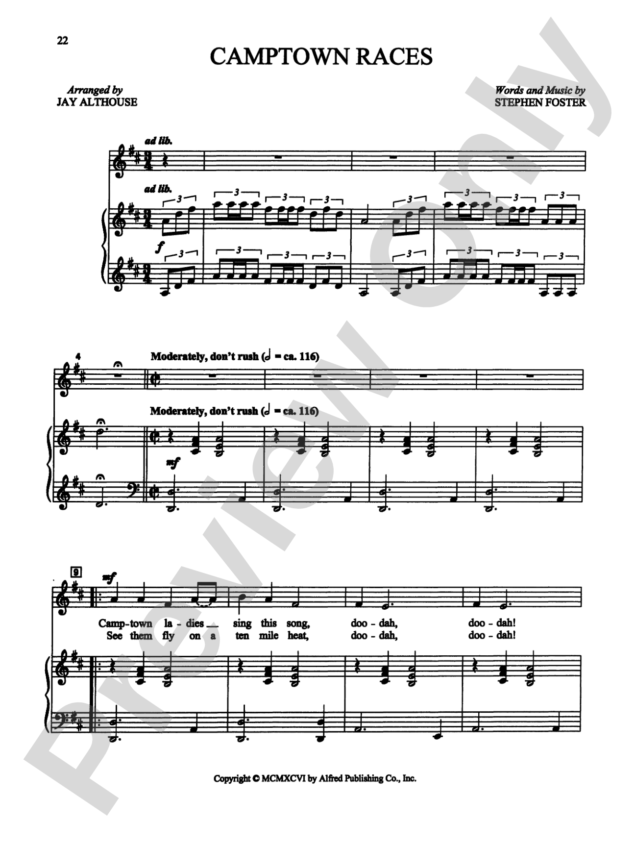 Camptown Races - Piano/Vocal Solo (Medium High): Piano/Vocal Solo (Medium High)