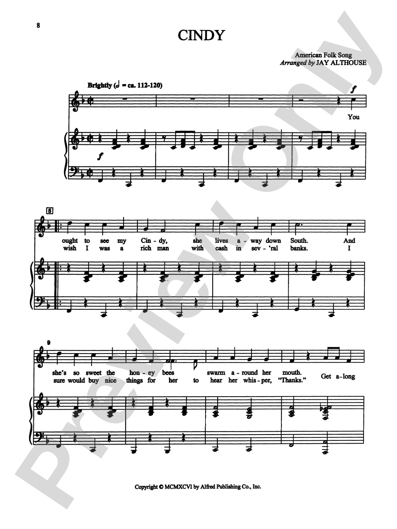 Cindy - Piano/Vocal Solo (Medium High): Piano/Vocal Solo (Medium High)