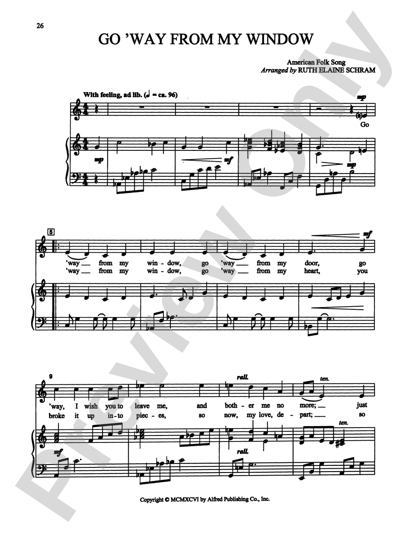 Go 'Way from My Window - Piano/Vocal Solo (Medium High): Piano/Vocal Solo (Medium High)