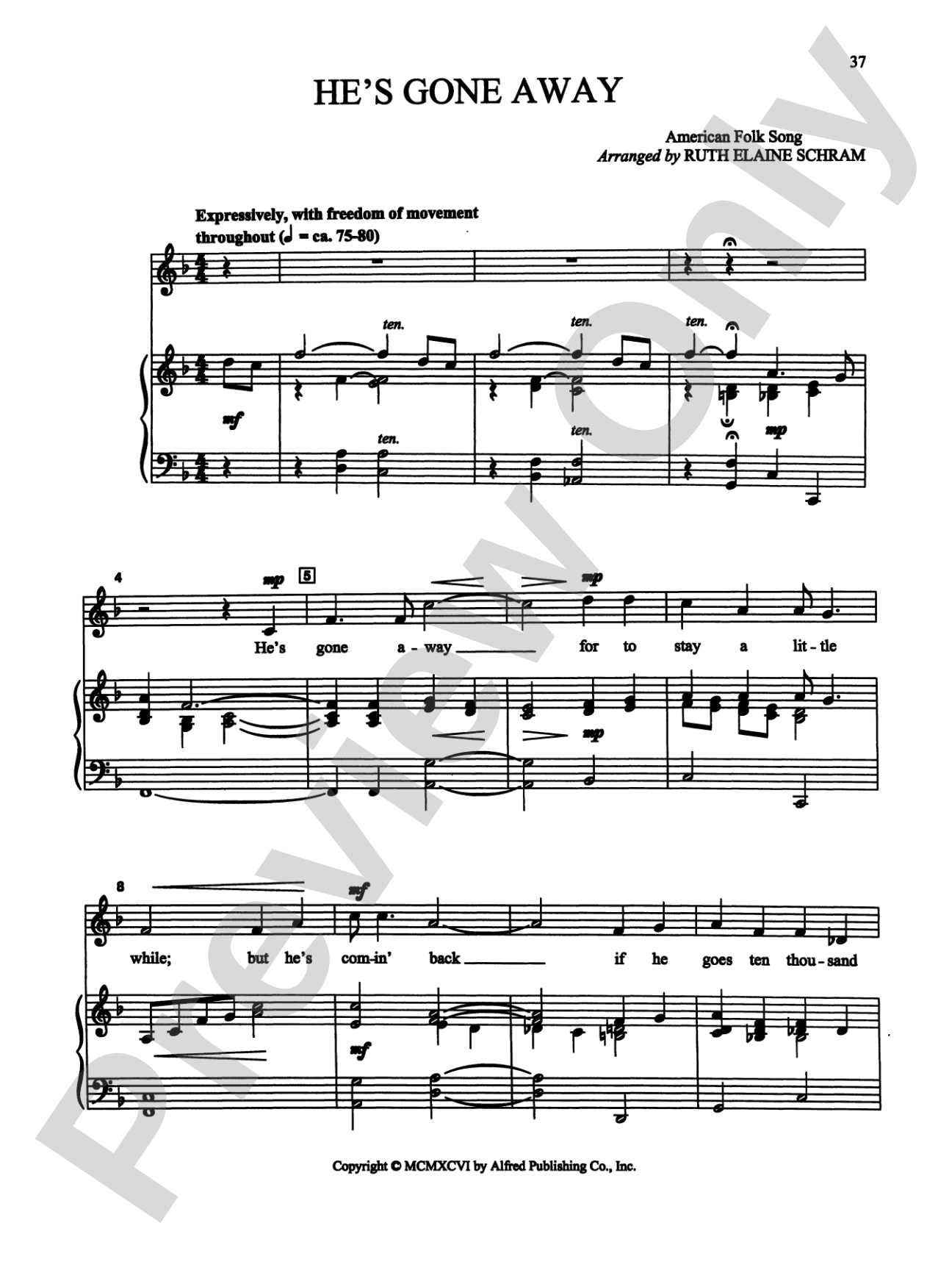 He's Gone Away - Piano/Vocal Solo (Medium High): Piano/Vocal Solo (Medium High)