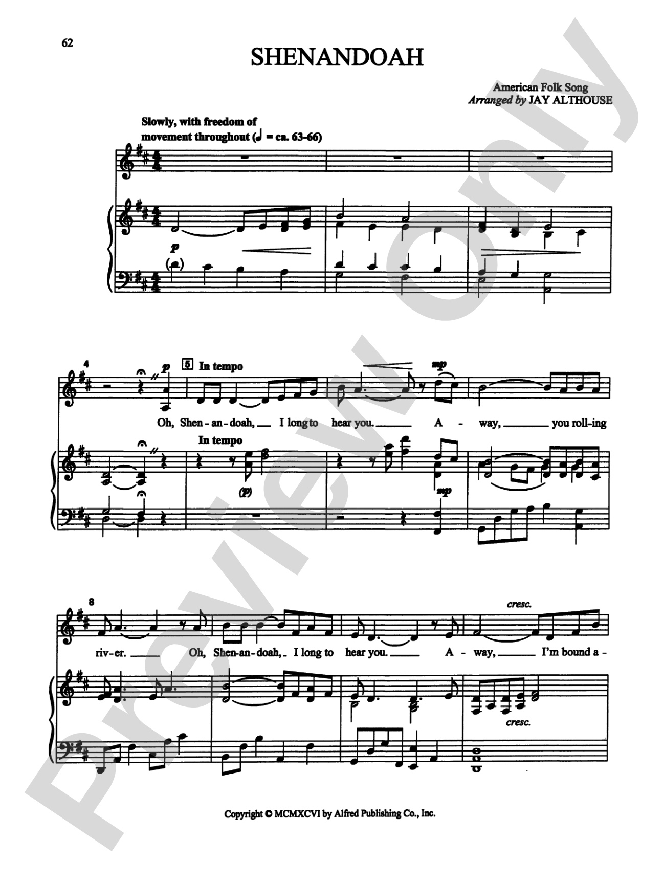 Shenandoah - Piano/Vocal Solo (Medium High): Piano/Vocal Solo (Medium High)