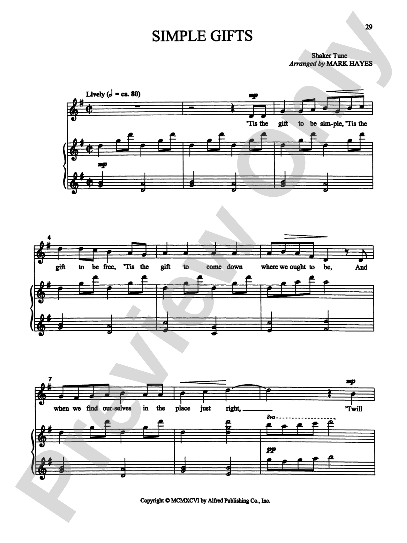 Simple Gifts - Piano/Vocal Solo (Medium High): Piano/Vocal Solo (Medium High)