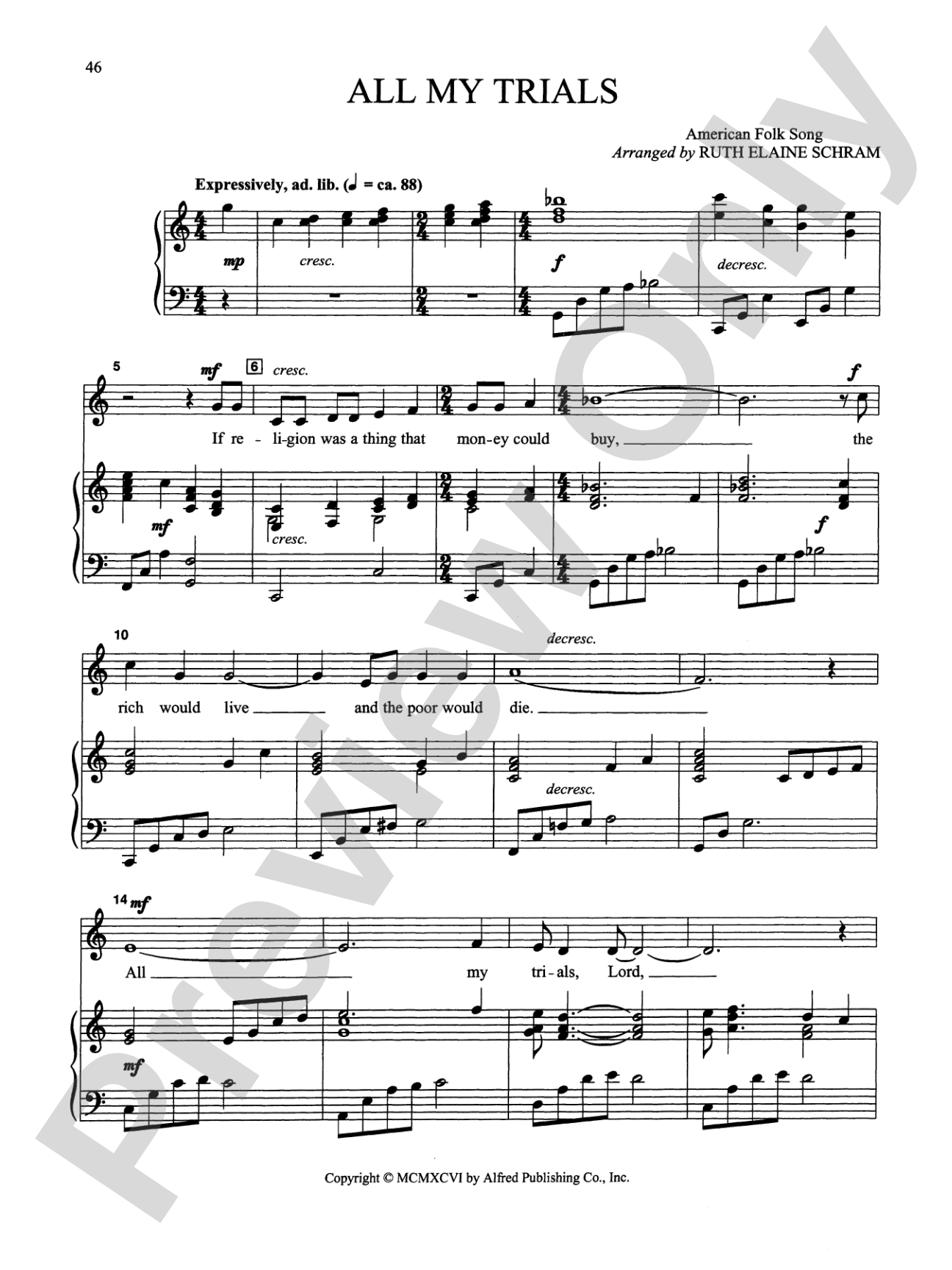 All My Trials - Piano/Vocal Solo (Medium Low): Piano/Vocal Solo (Medium Low)