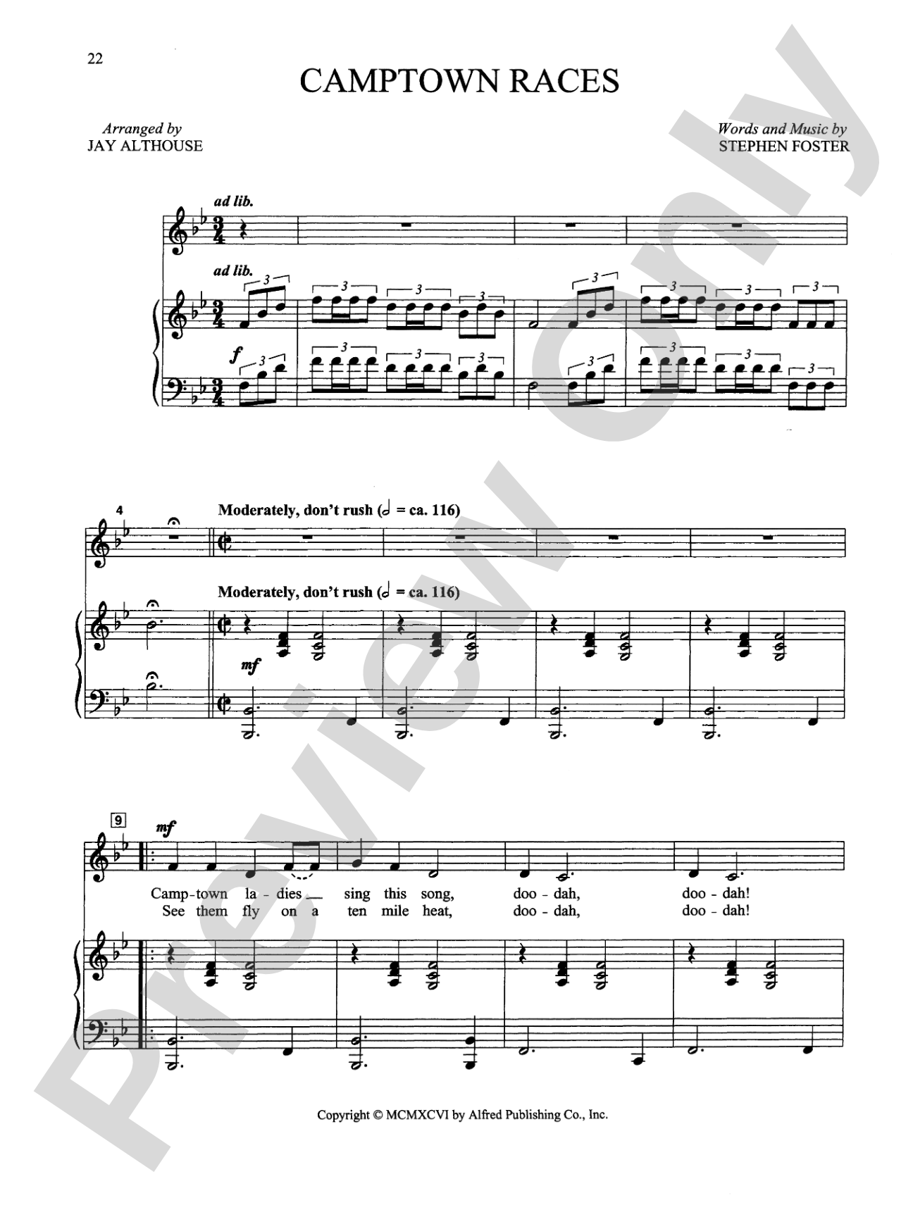 Camptown Races - Piano/Vocal Solo (Medium Low): Piano/Vocal Solo (Medium Low)