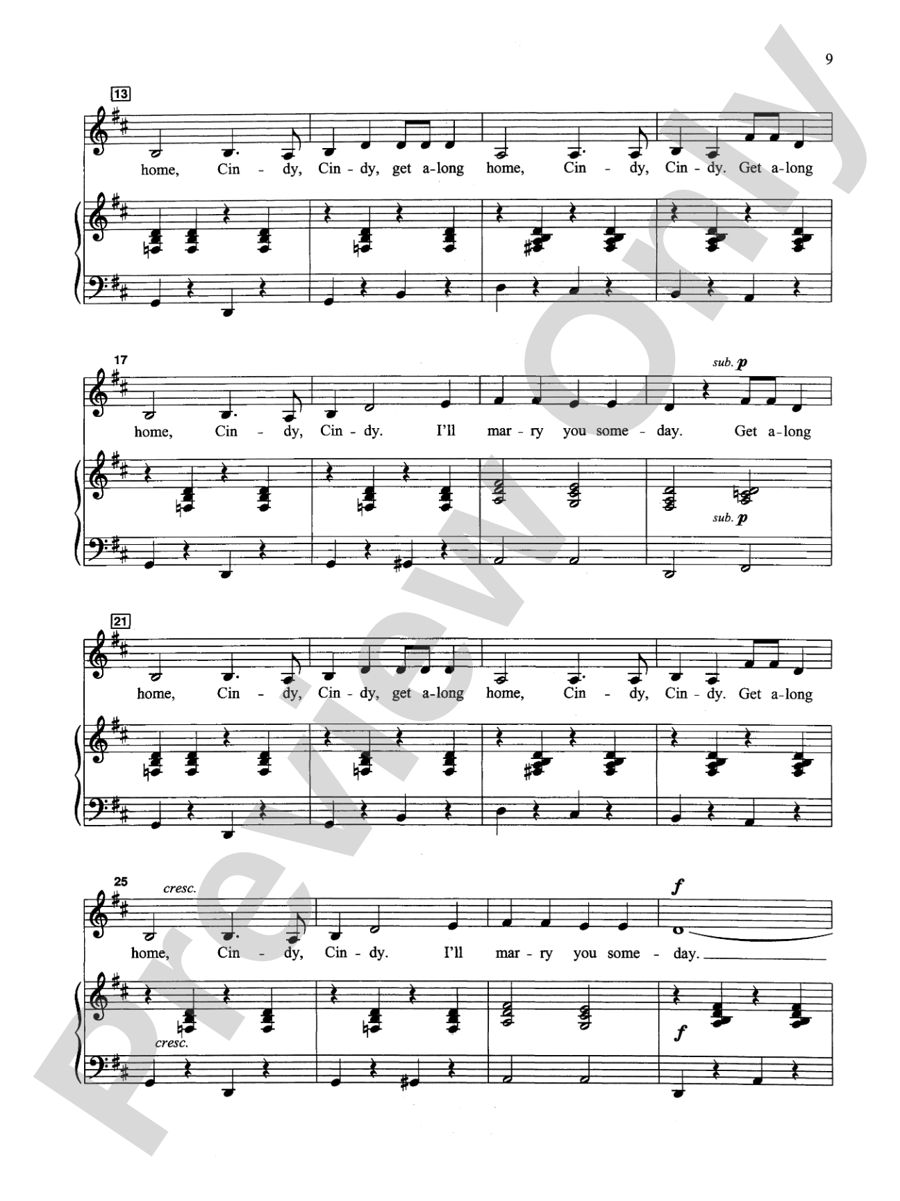 Cindy - Piano/Vocal Solo (Medium Low): Piano/Vocal Solo (Medium Low)