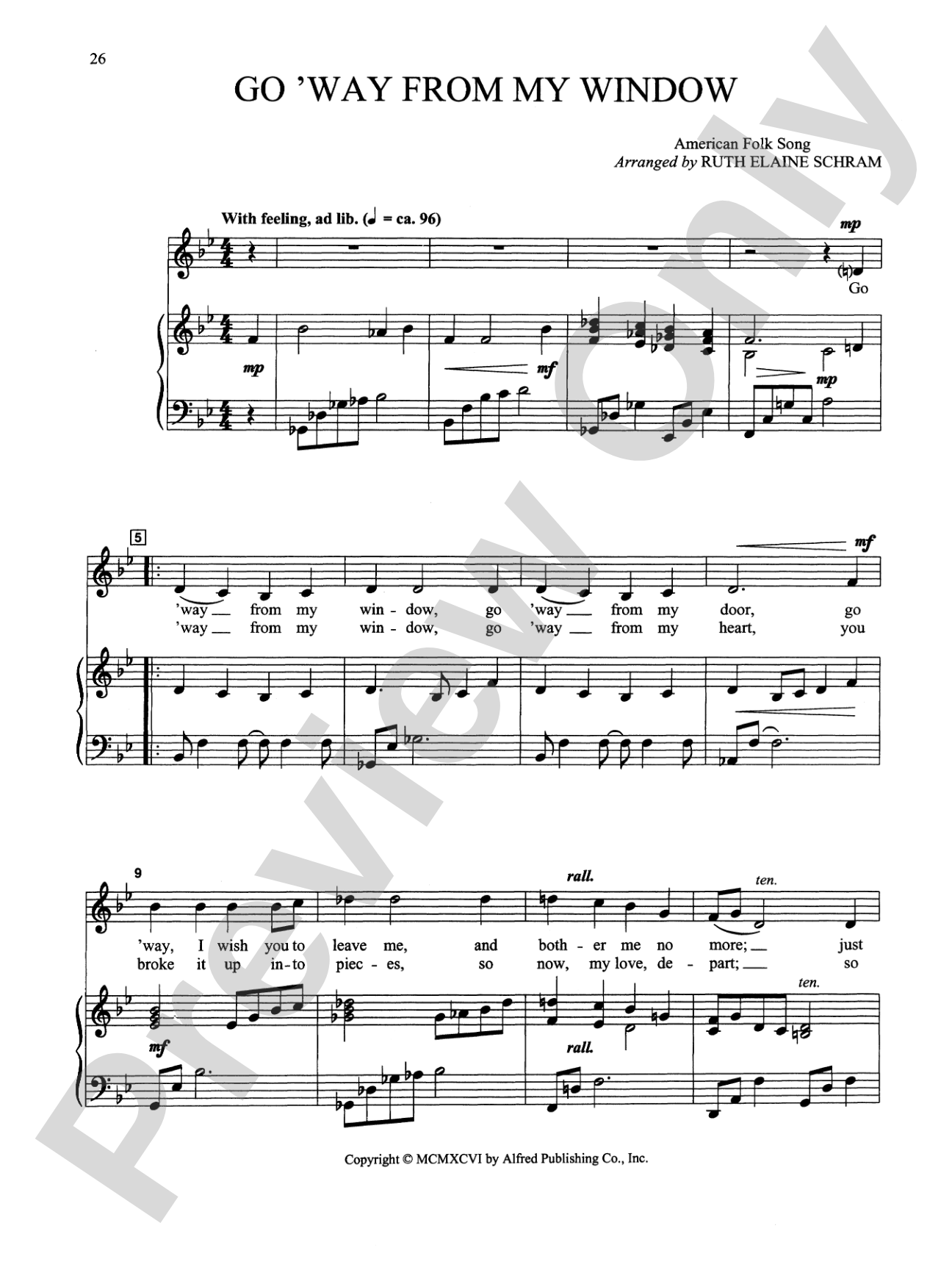 Go 'Way from My Window - Piano/Vocal Solo (Medium Low): Piano/Vocal Solo (Medium Low)