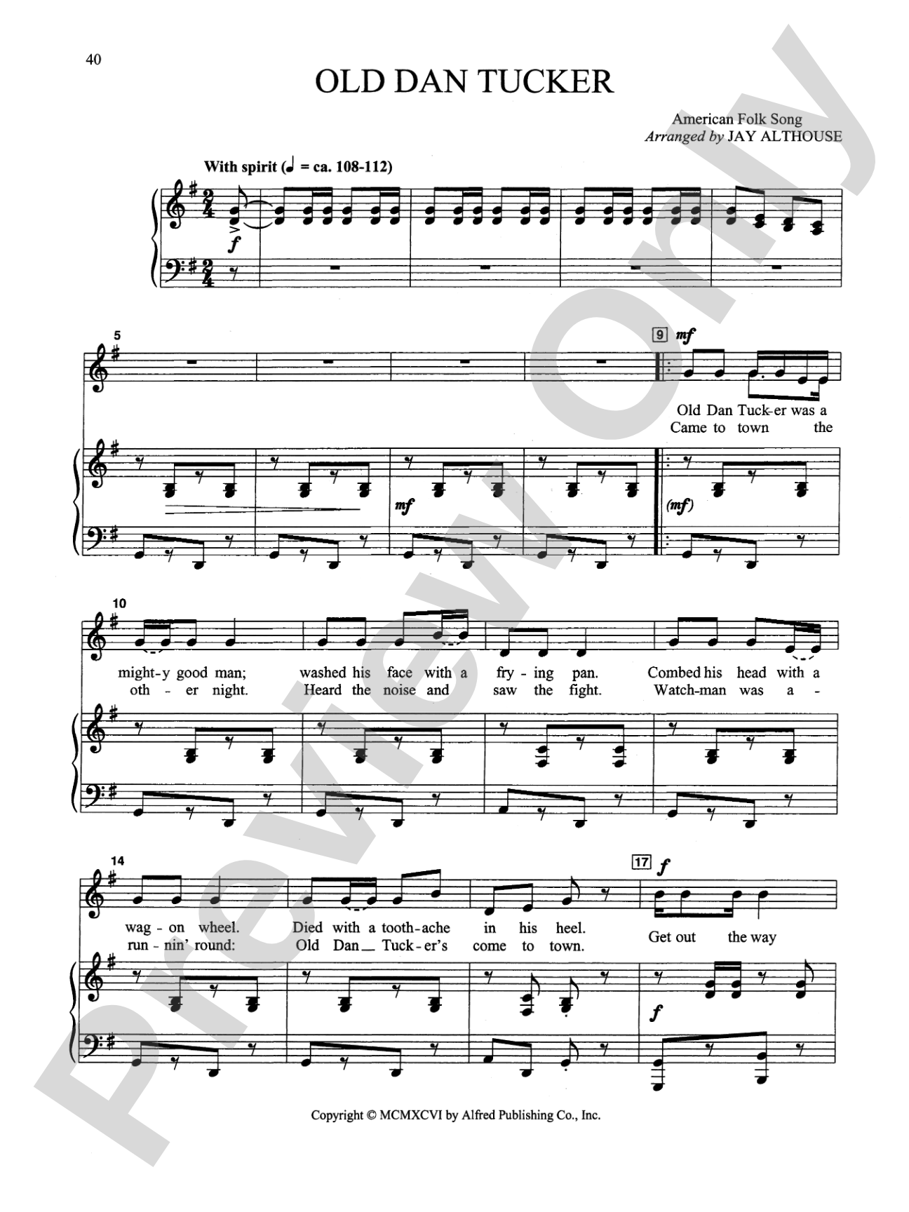 Old Dan Tucker - Piano/Vocal Solo (Medium Low): Piano/Vocal Solo (Medium Low)