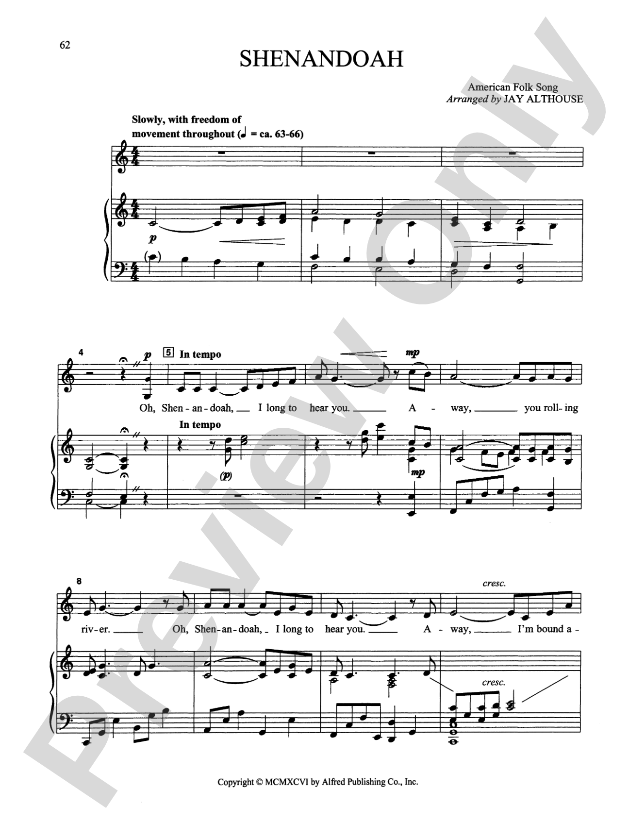 Shenandoah - Piano/Vocal Solo (Medium Low): Piano/Vocal Solo (Medium Low)