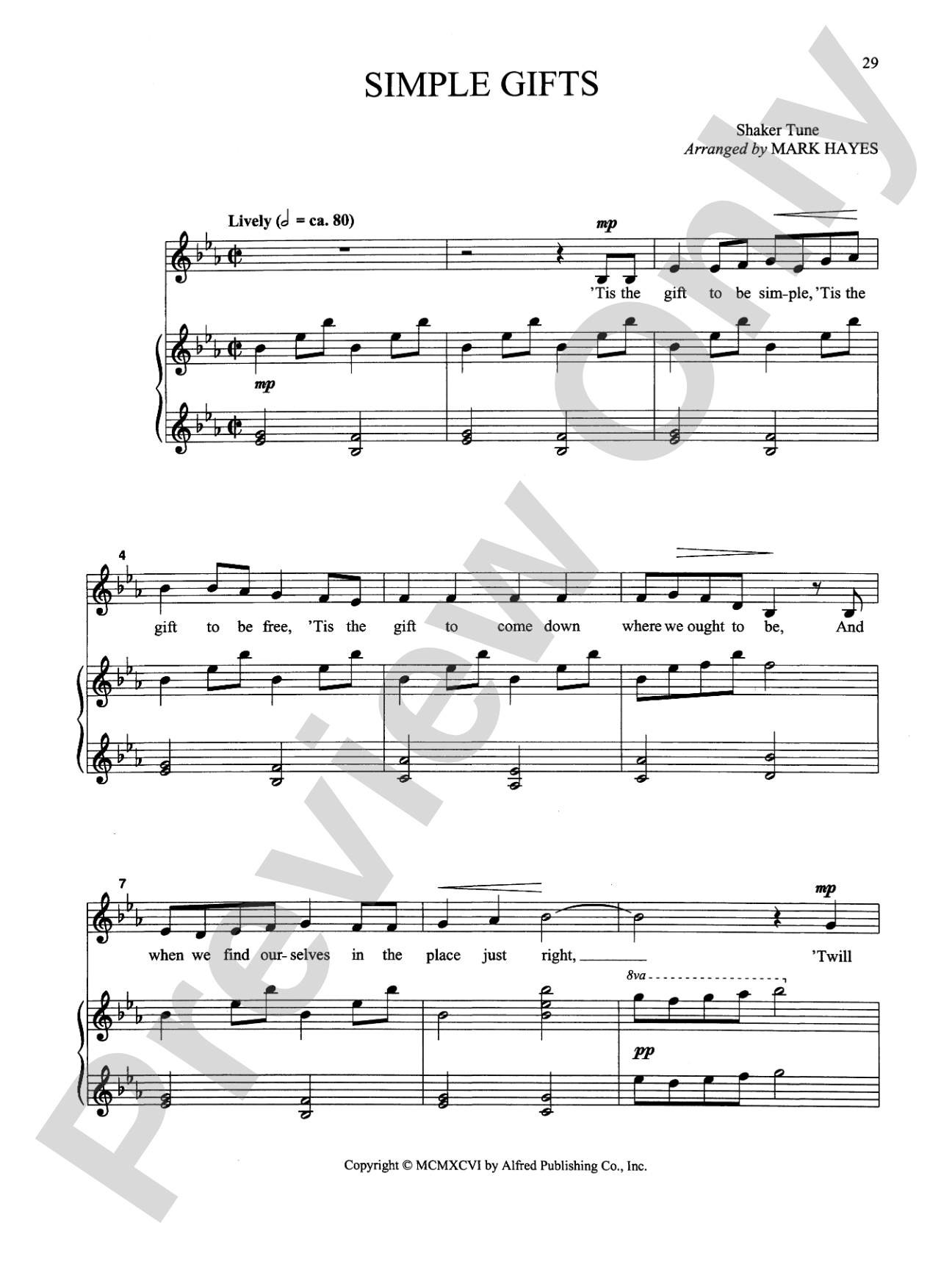 Simple Gifts - Piano/Vocal Solo (Medium Low): Piano/Vocal Solo (Medium Low)