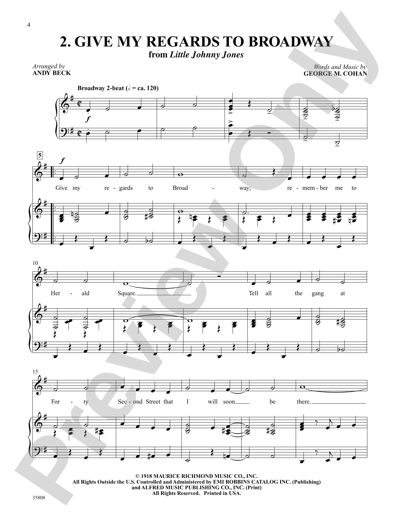 Give My Regards to Broadway (from "Little Johnny Jones") - Piano/Vocal Solo with Optional Unison Reproducible Student Pages: Piano/Vocal Solo