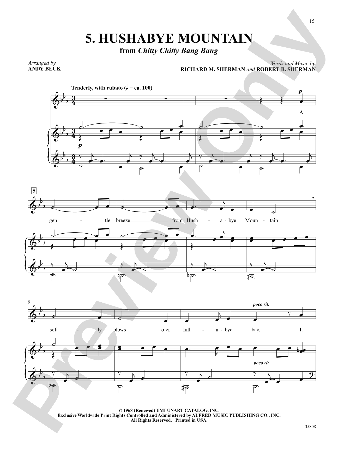 Hushabye Mountain (from "Chitty Chitty Bang Bang") - Piano/Vocal Solo with Optional Unison Reproducible Student Pages: Piano/Vocal Solo