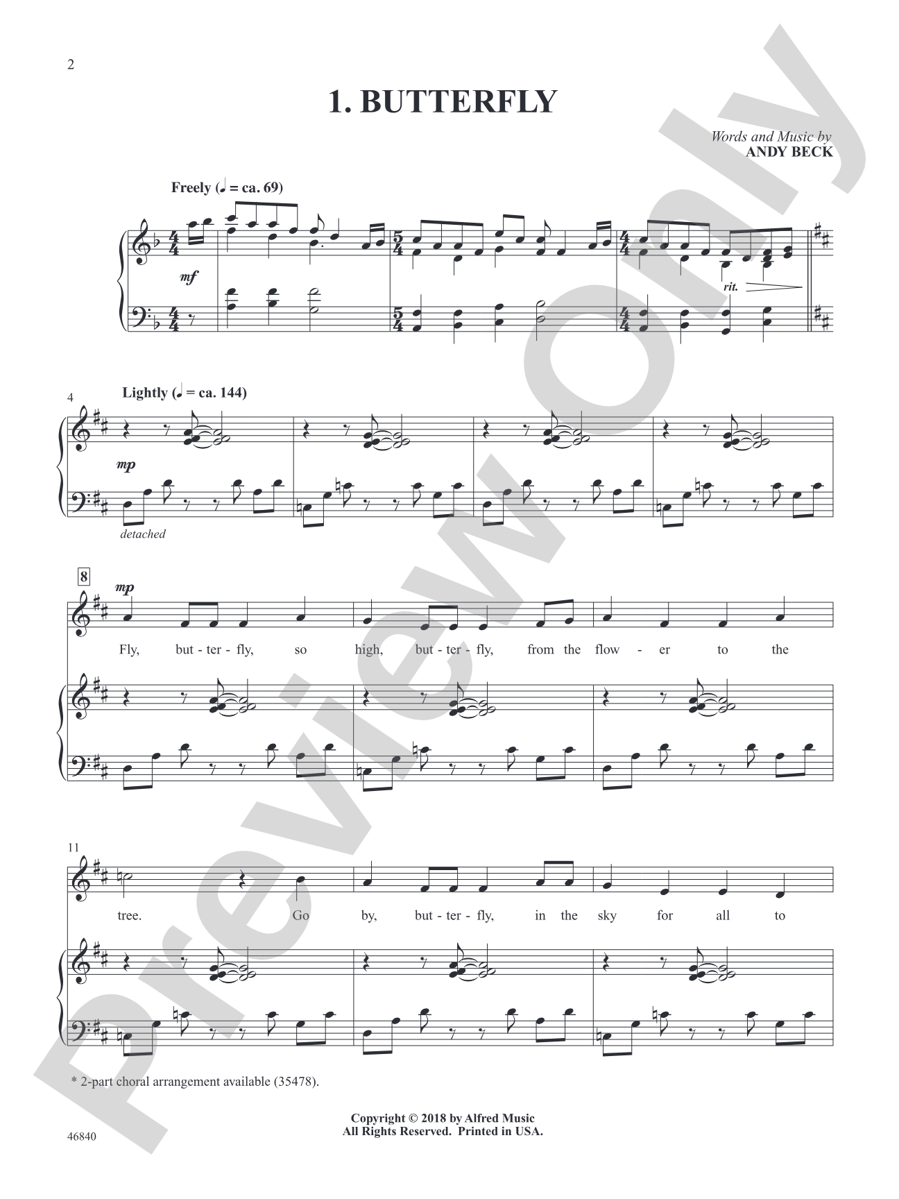 Butterfly - Piano/Vocal Solo (Medium Voice): Piano/Vocal Solo (Medium Voice)
