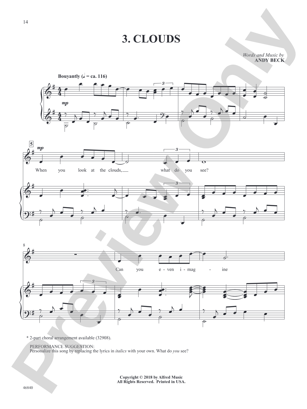 Clouds - Piano/Vocal Solo (Medium Voice): Piano/Vocal Solo (Medium Voice)