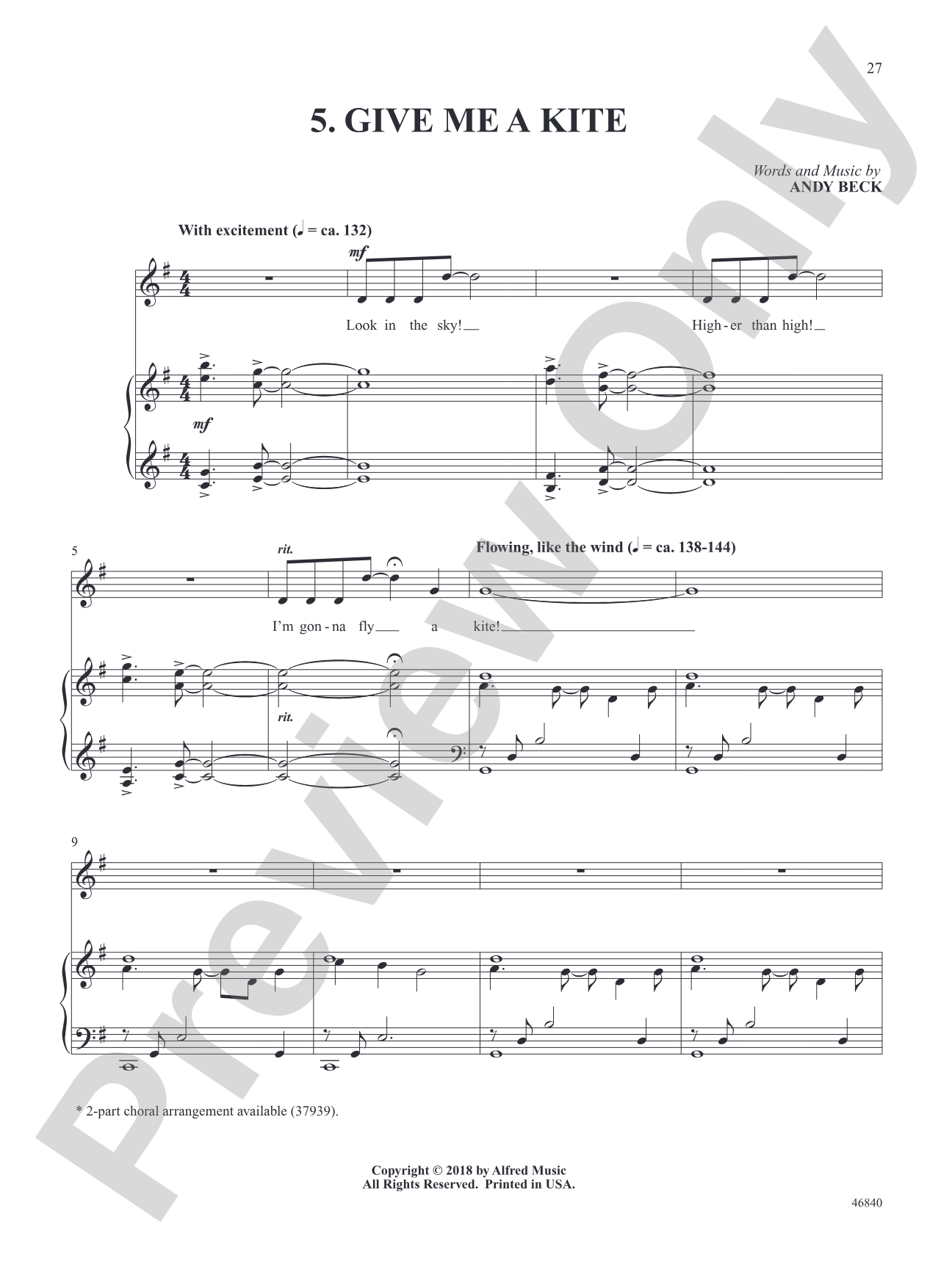 Give Me a Kite - Piano/Vocal Solo (Medium Voice): Piano/Vocal Solo (Medium Voice)