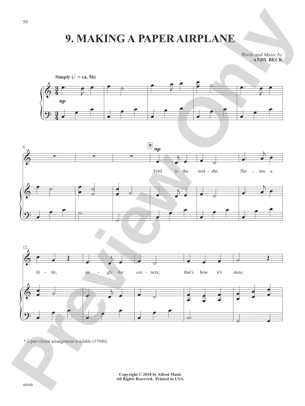 Making a Paper Airplane - Piano/Vocal Solo (Medium Voice): Piano/Vocal Solo (Medium Voice)