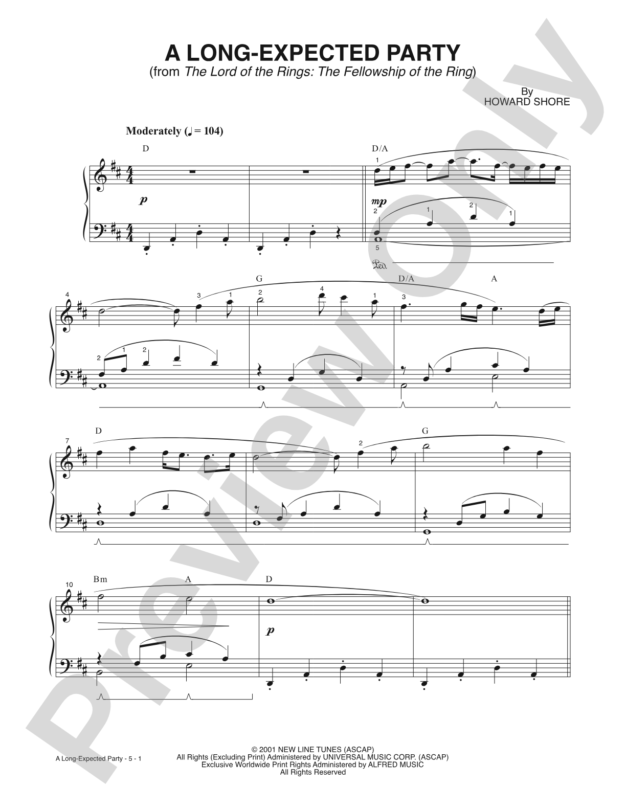 A Long-Expected Party from the movie "The Lord of the Rings: The Fellowship of the Ring": Easy Piano