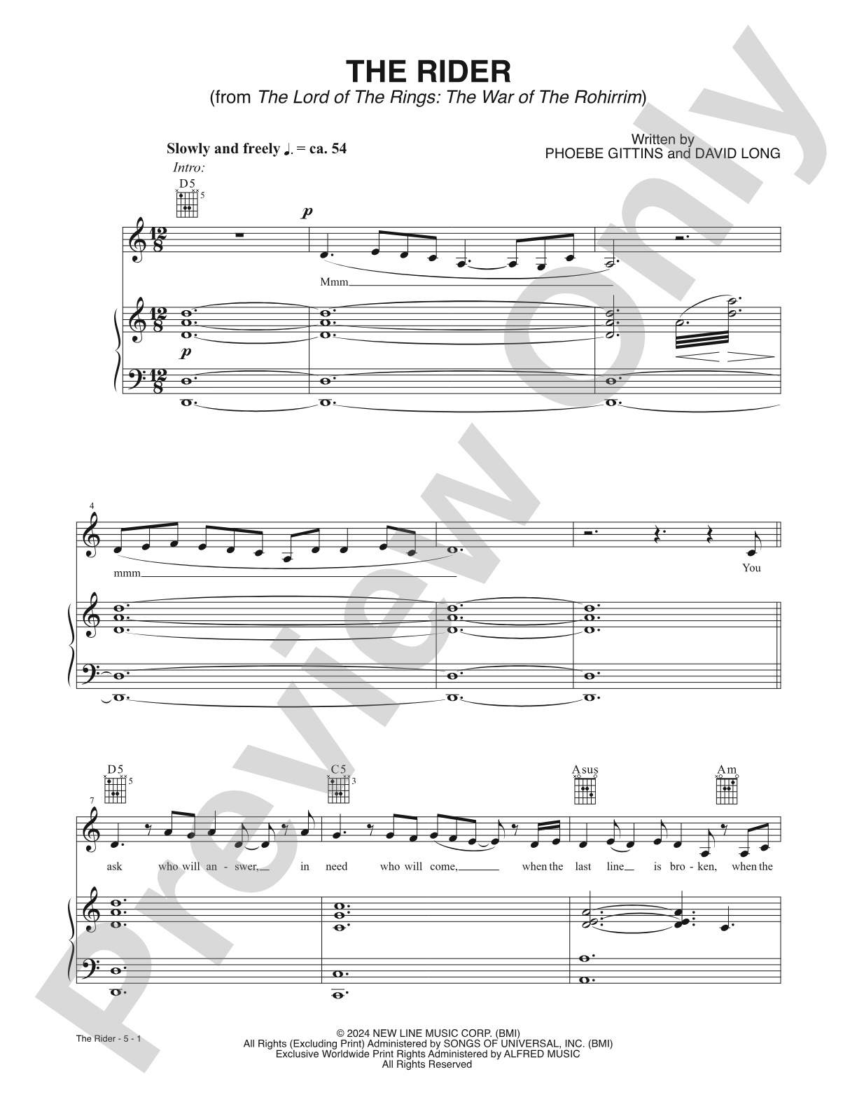 The Rider (from <i>The Lord of The Rings: The War of The Rohirrim<i>): Piano/Vocal/Guitar
