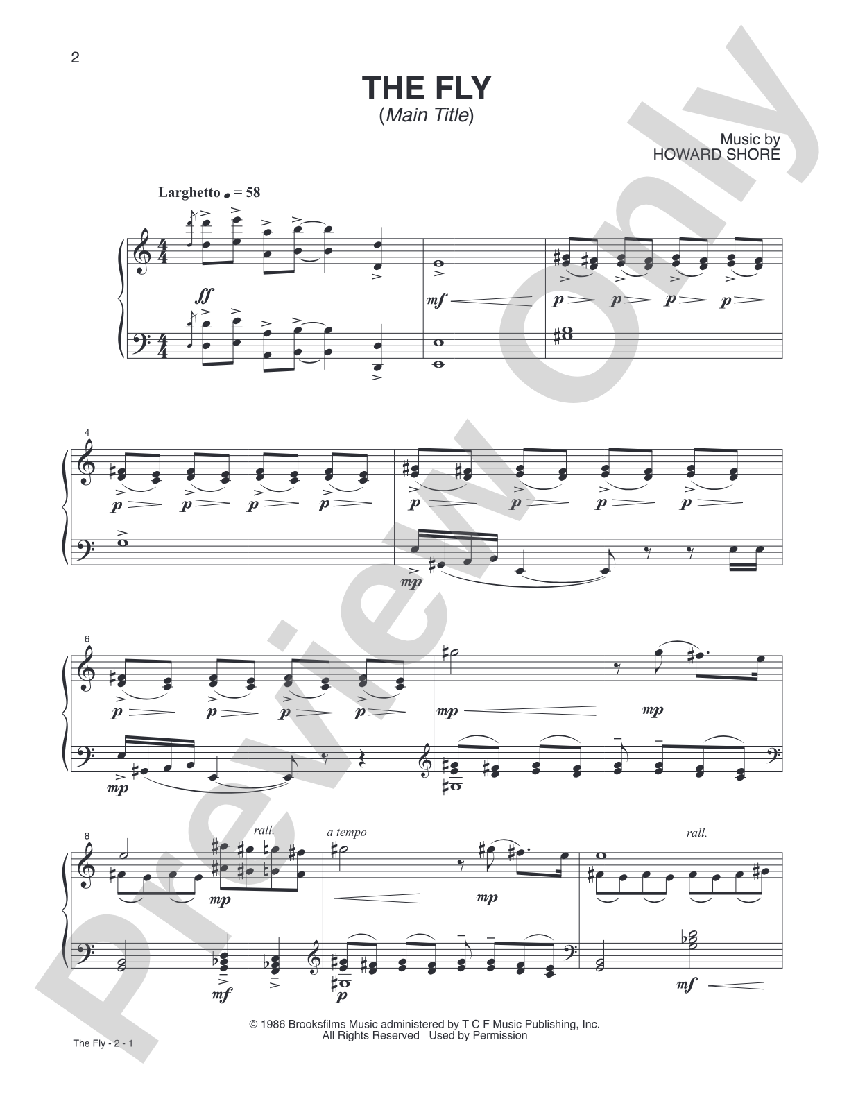 The Fly (<i>Main Title</i>): Piano