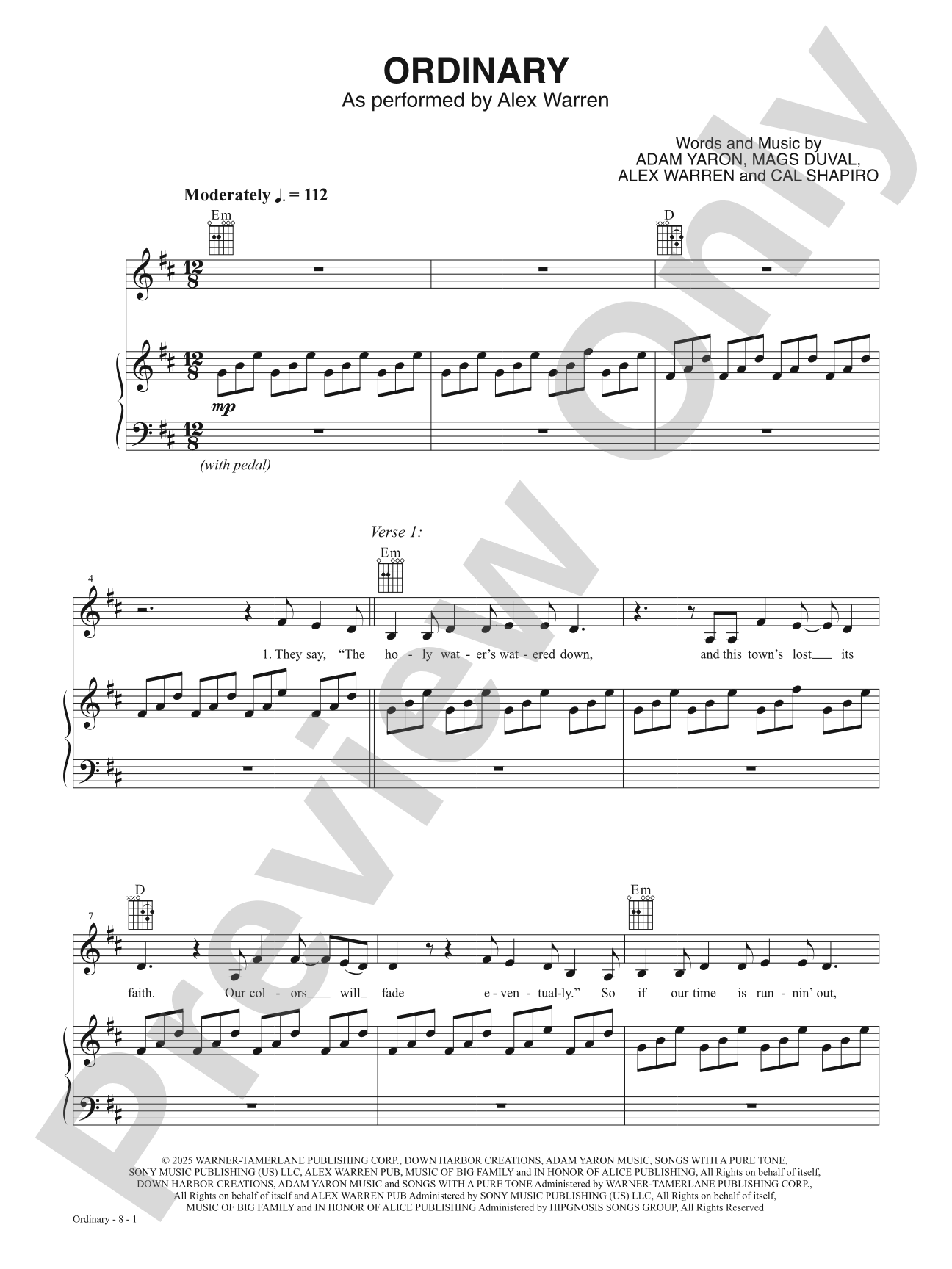 Ordinary (Alex Warren): Piano/Vocal/Guitar