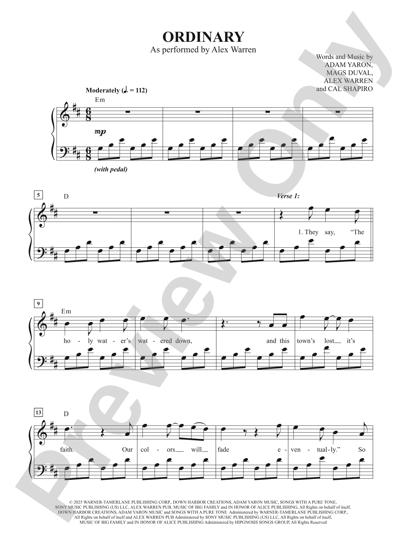 Ordinary (Alex Warren): Easy Piano