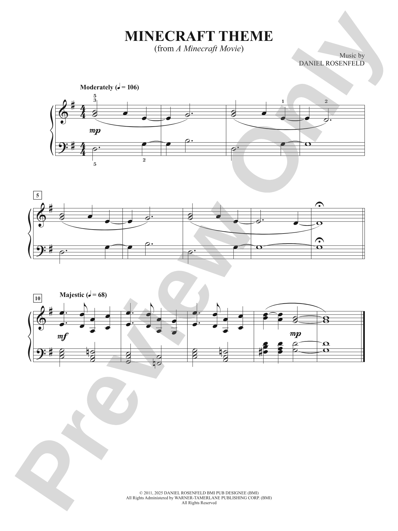 Minecraft Theme from "A Minecraft Movie": Easy Piano