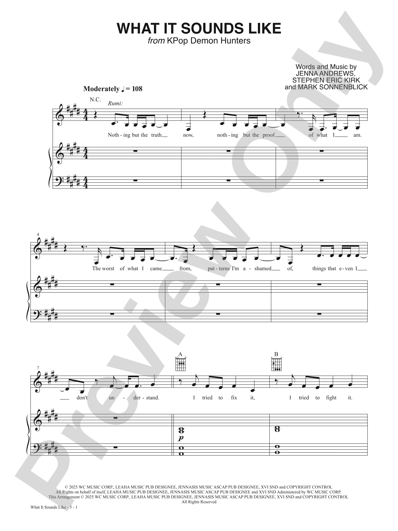 What it Sounds Like from "KPop Demon Hunters": Piano/Vocal/Guitar