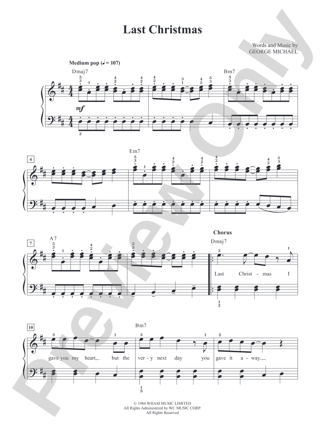Last Christmas (Wham!): Piano/Vocal