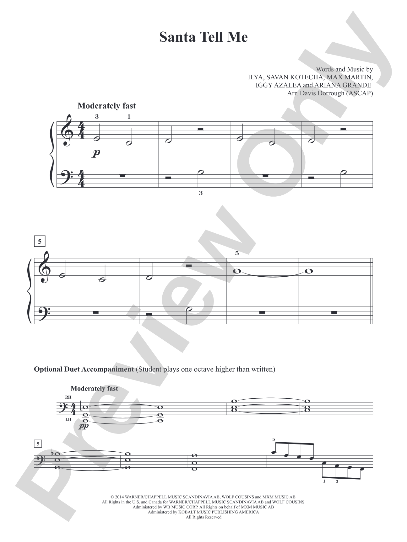 Santa Tell Me (Ariana Grande): Piano/Vocal Sheet with Optional Duet Accompaniment