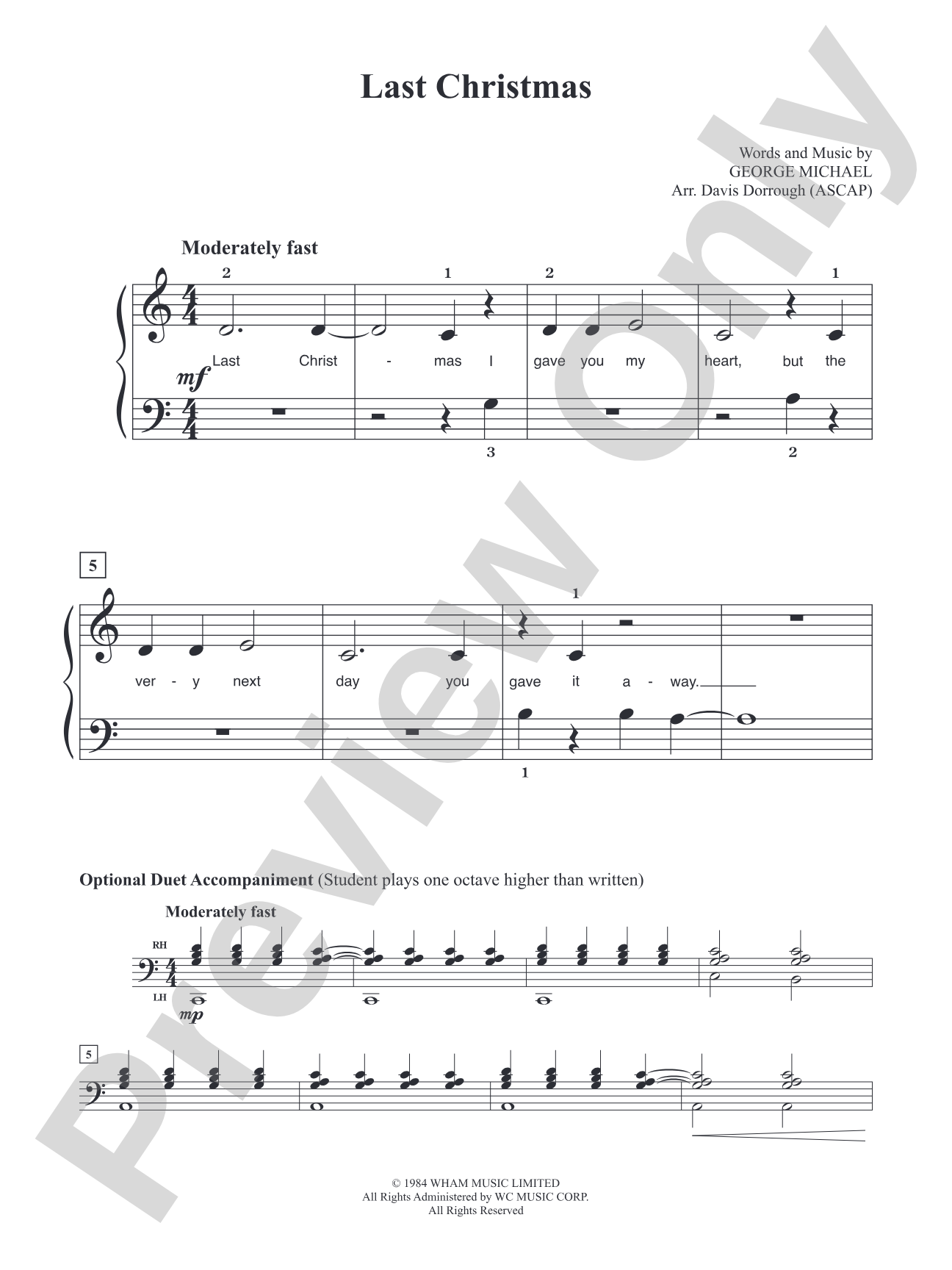 Last Christmas (Wham!): Piano/Vocal Sheet with Optional Duet Accompaniment