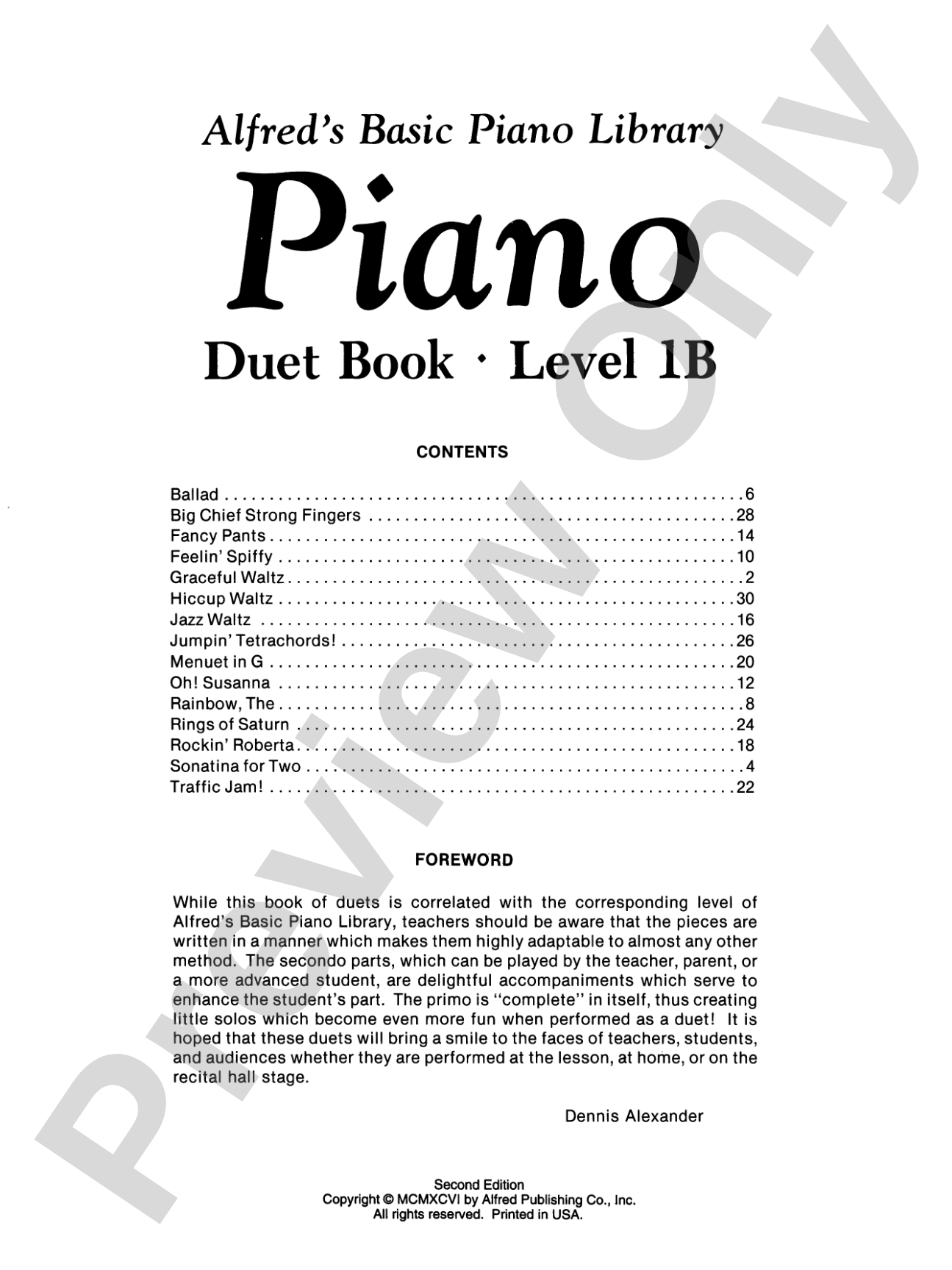 Alfred's Basic Piano Library: Duet Book 1B: Piano