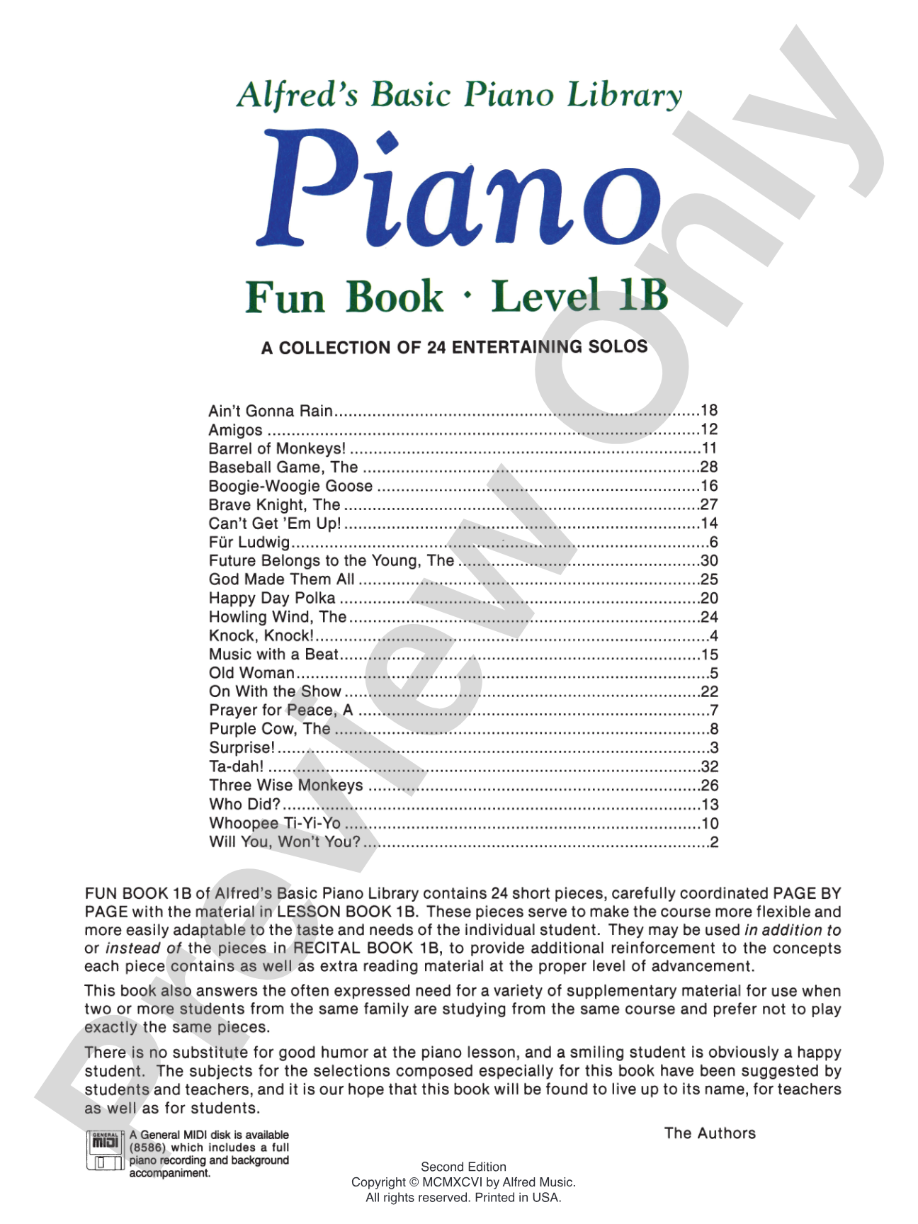 Alfred's Basic Piano Library: Fun Book 1B: A Collection of 24 Entertaining Solos: Piano