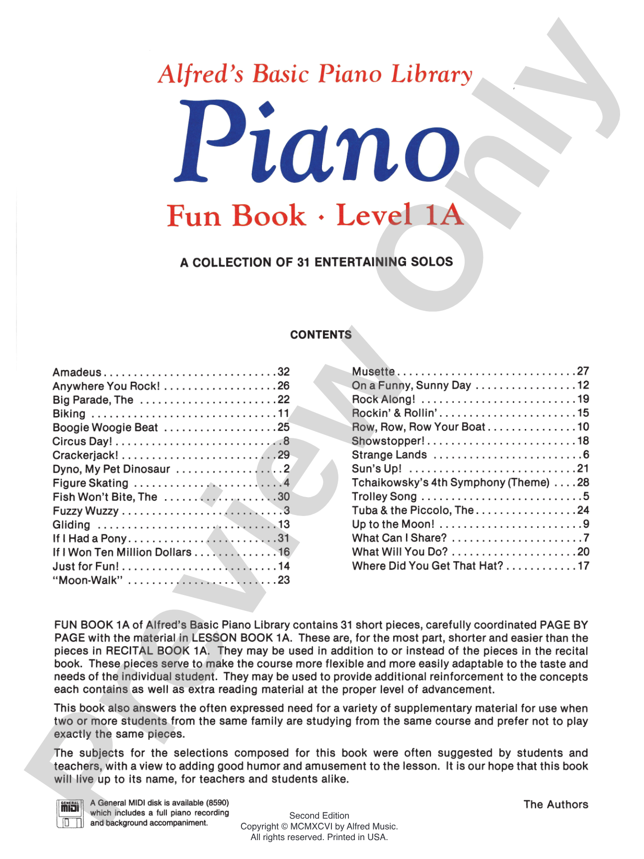 Alfred's Basic Piano Library: Fun Book 1A: A Collection of 31 Entertaining Solos: Piano