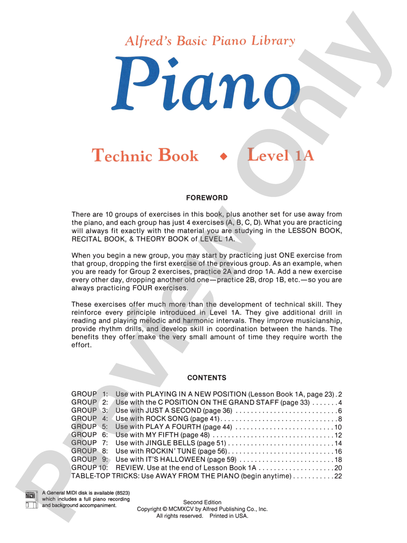 Alfred's Basic Piano Library: Technic Book 1A: Piano