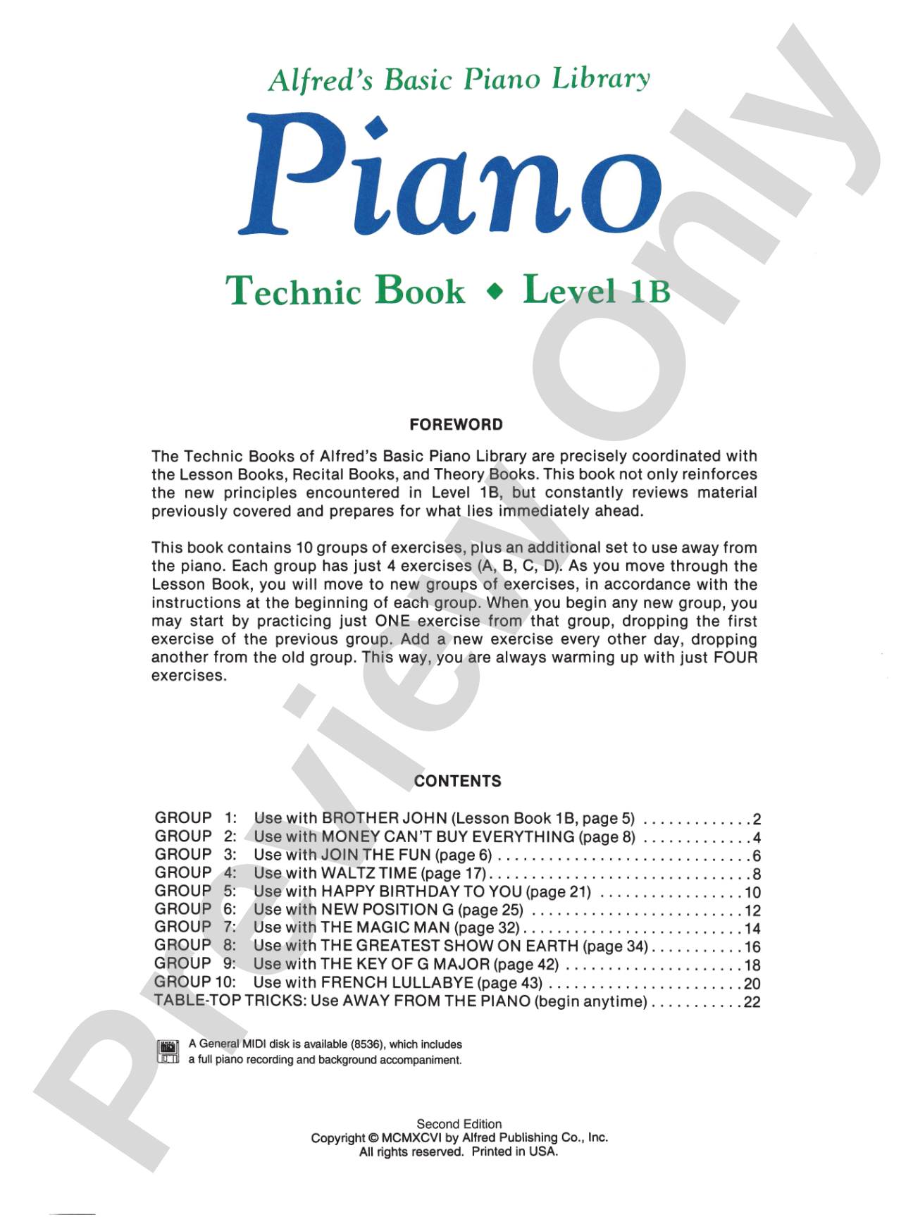 Alfred's Basic Piano Library: Technic Book 1B: Piano