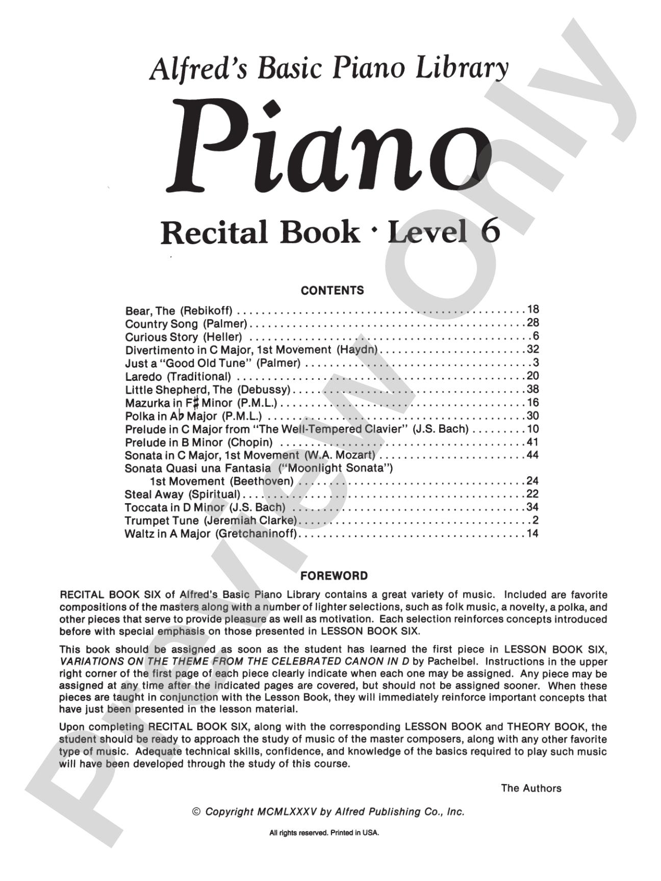 Alfred's Basic Piano Library: Recital Book 6: Piano