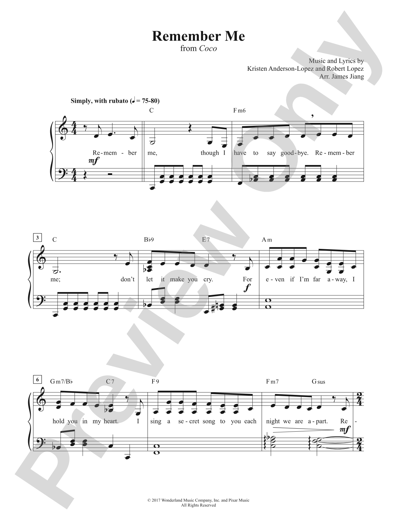 Remember Me (from <i>Coco</i>): Piano/Vocal