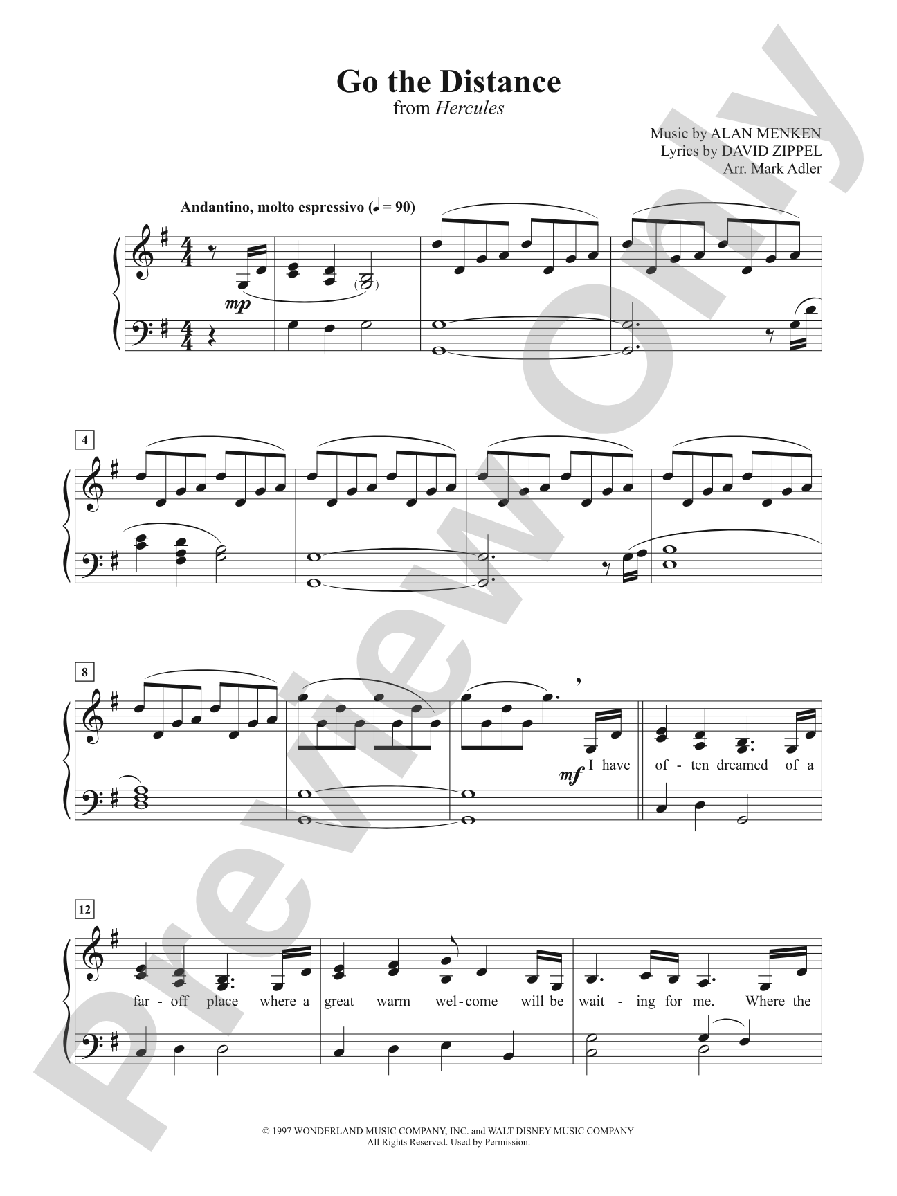 Go the Distance (from <i>Hercules</i>): Piano/Vocal