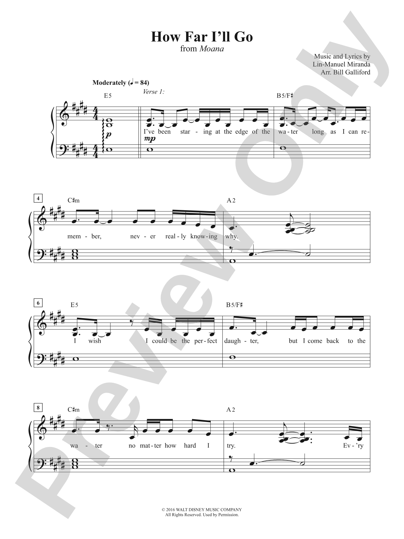 How Far I'll Go (from <i>Moana</i>): Piano/Vocal