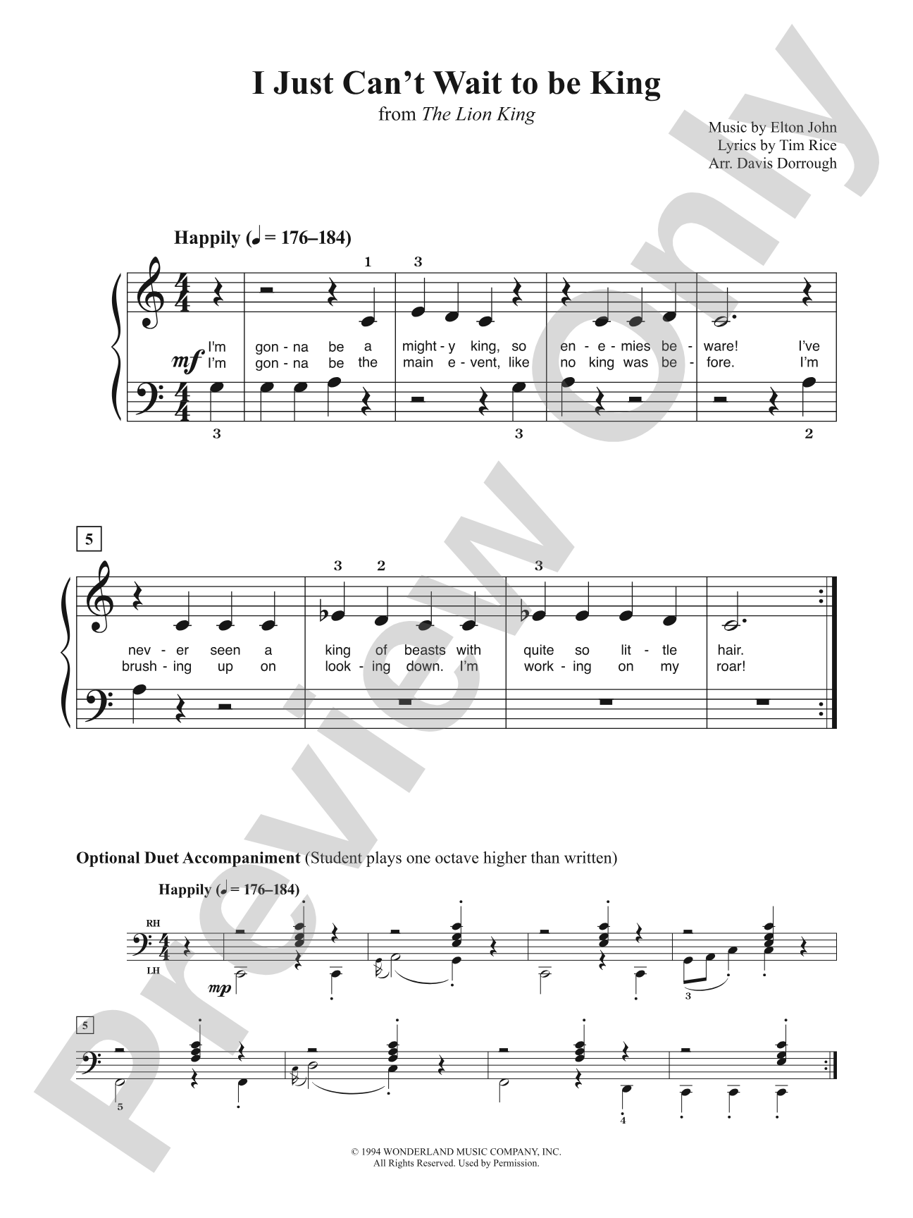 I Just Can't Wait to be King (from <i>The Lion King</i>): Piano/Vocal