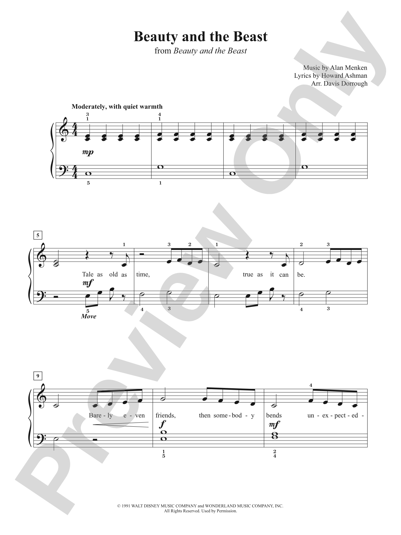 Beauty and the Beast (from <i>Beauty and the Beast</i>): Piano/Vocal