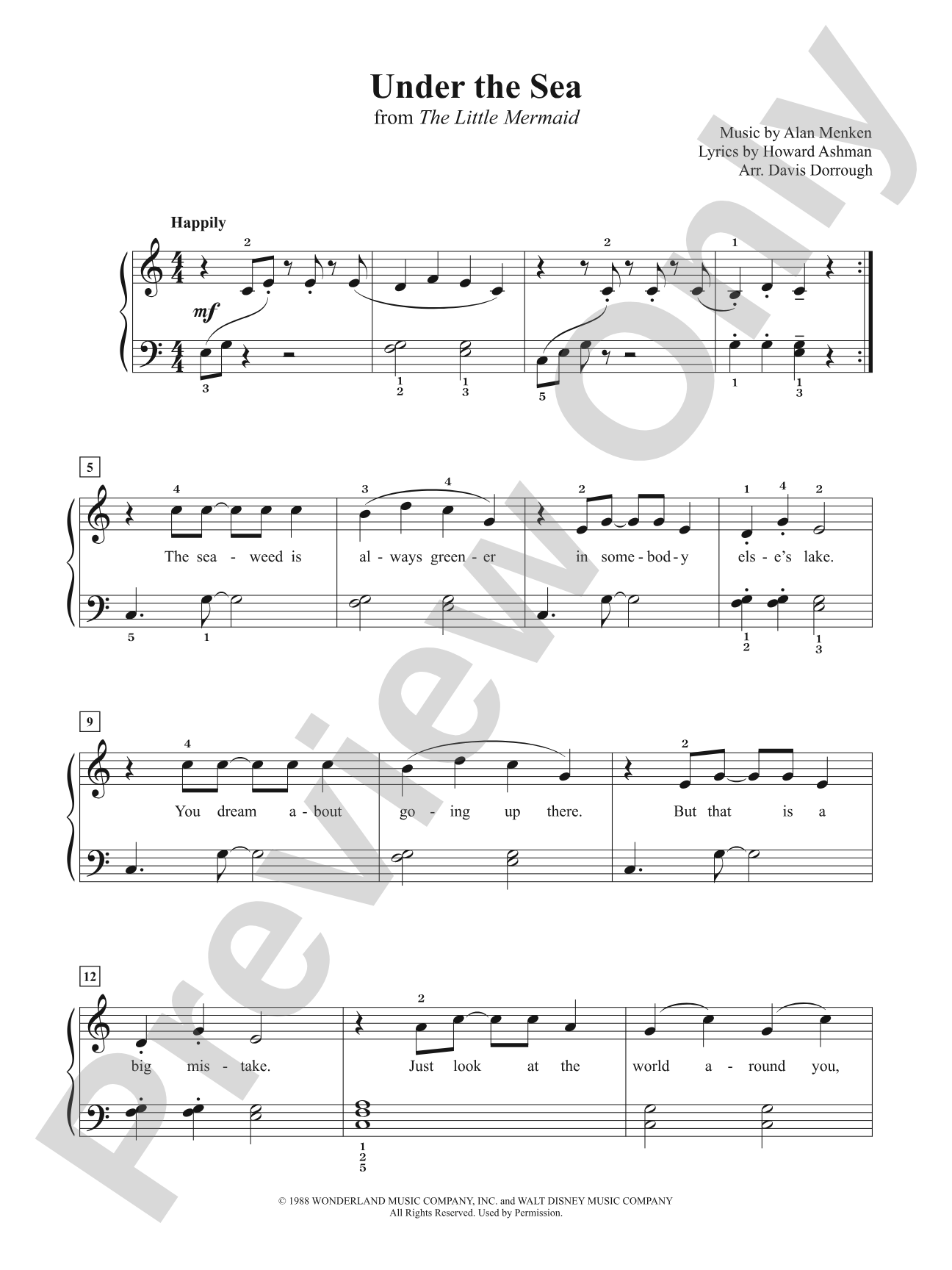 Under the Sea (from <i>The Little Mermaid</i>): Piano/Vocal