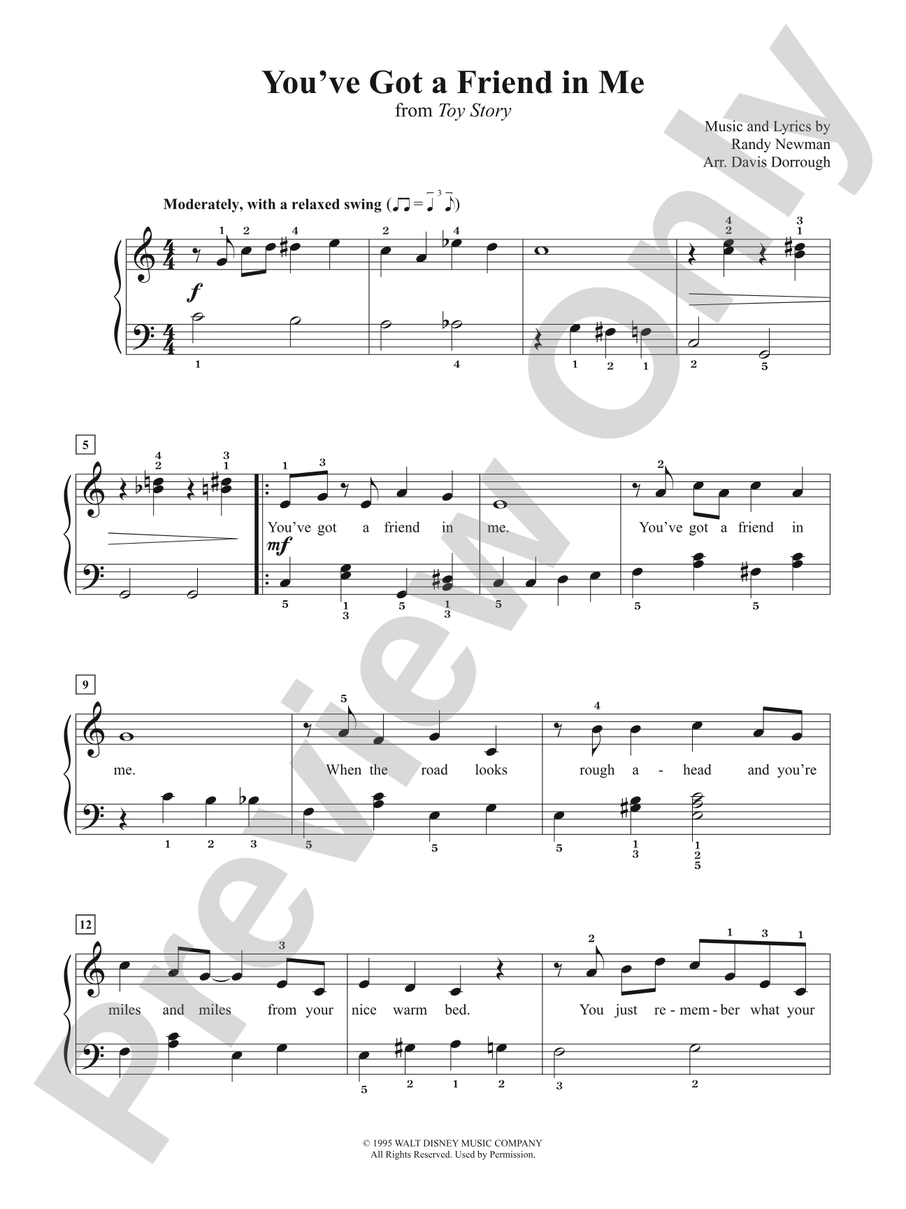 You've Got a Friend in Me (from <i>Toy Story</i>): Piano/Vocal