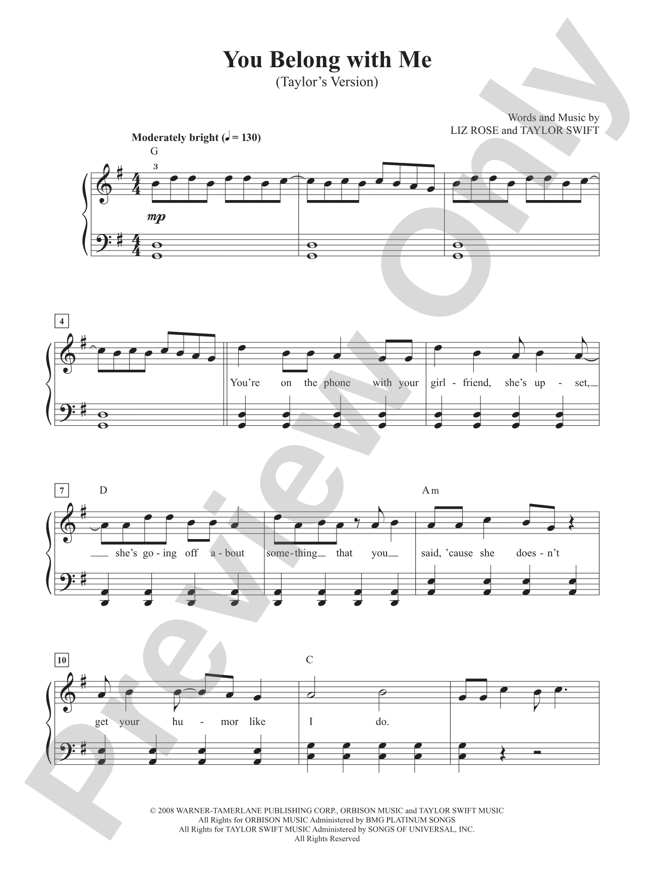 You Belong with Me: Piano