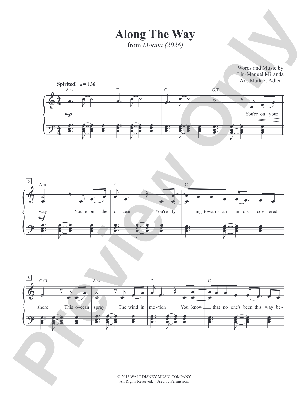 Along the Way: from Moana 2026: Piano/Vocal/Chords