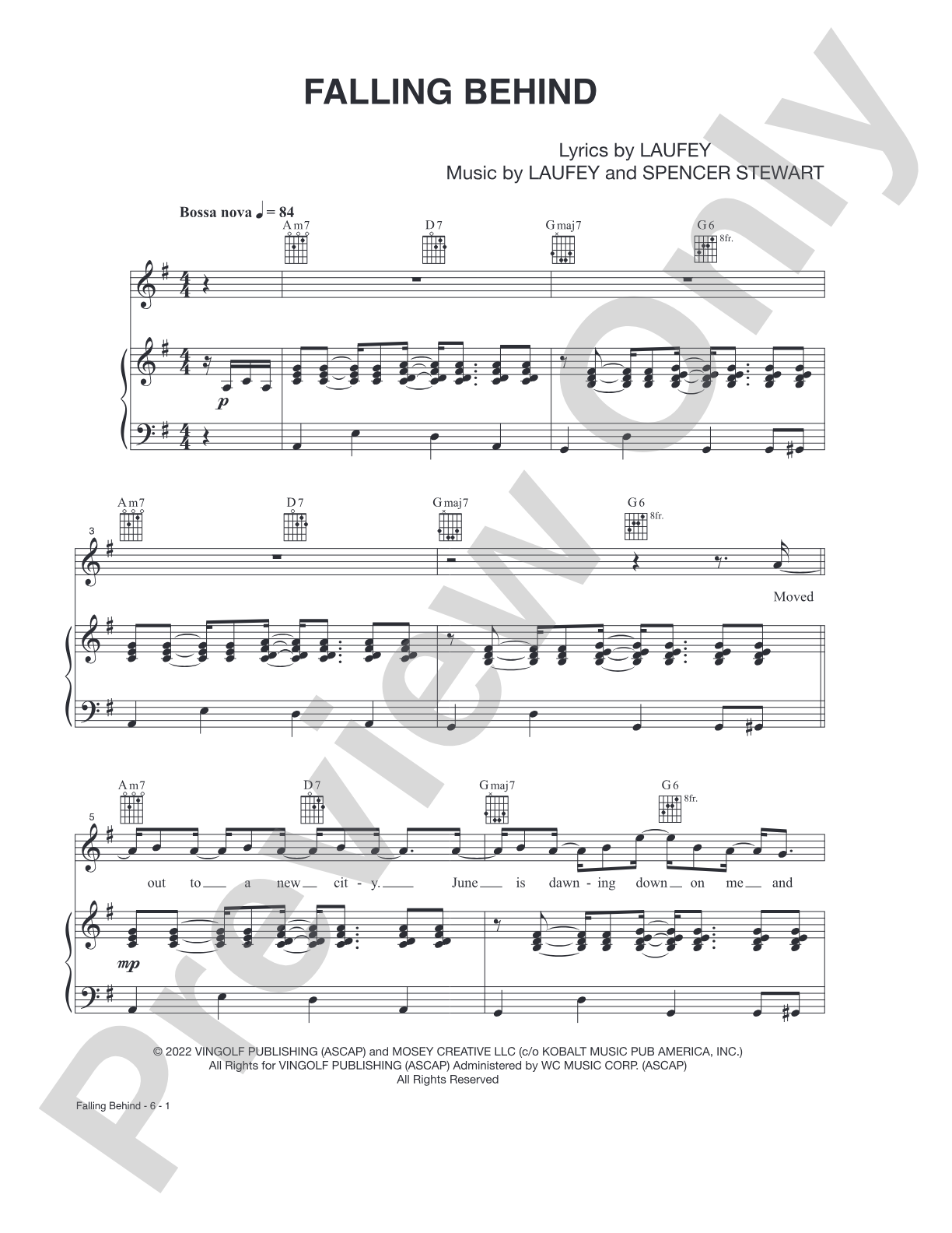 Falling Behind: Piano/Vocal/Guitar