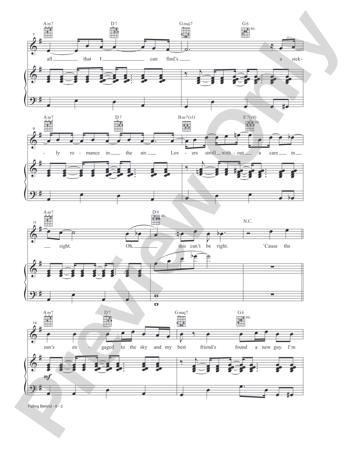 Falling Behind: Piano/Vocal/Guitar