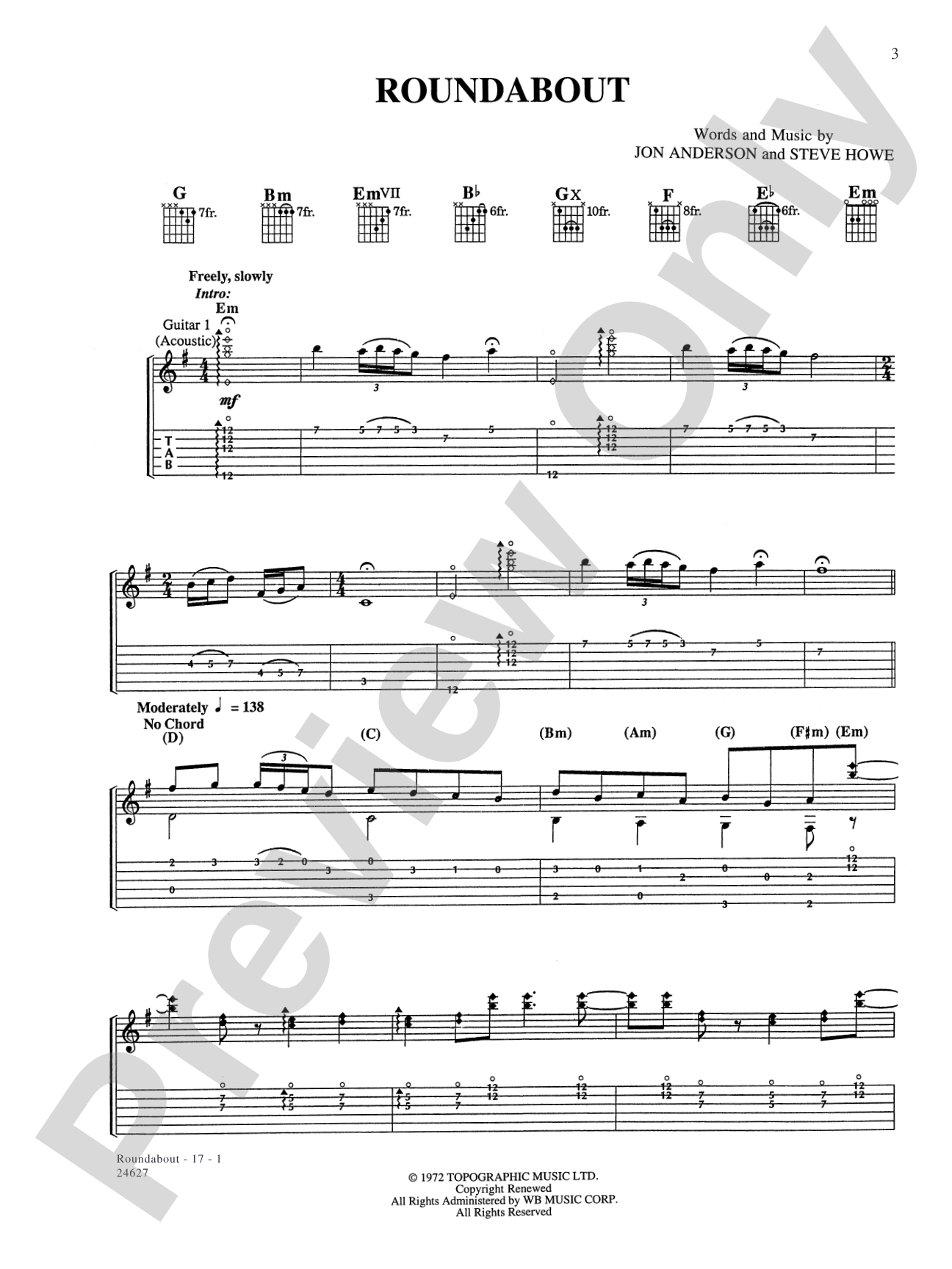 Roundabout: Authentic Guitar TAB