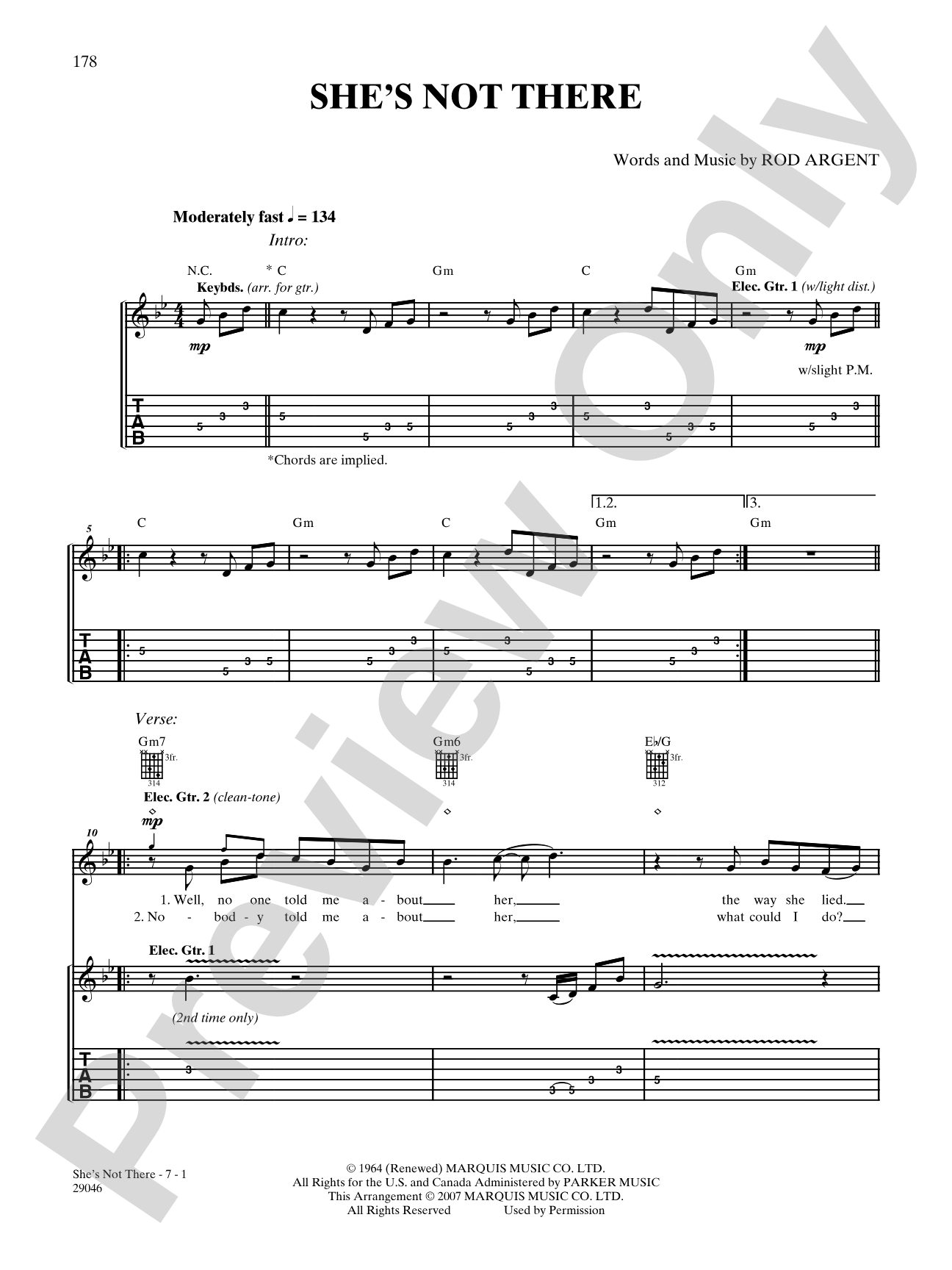 She's Not There: Guitar TAB
