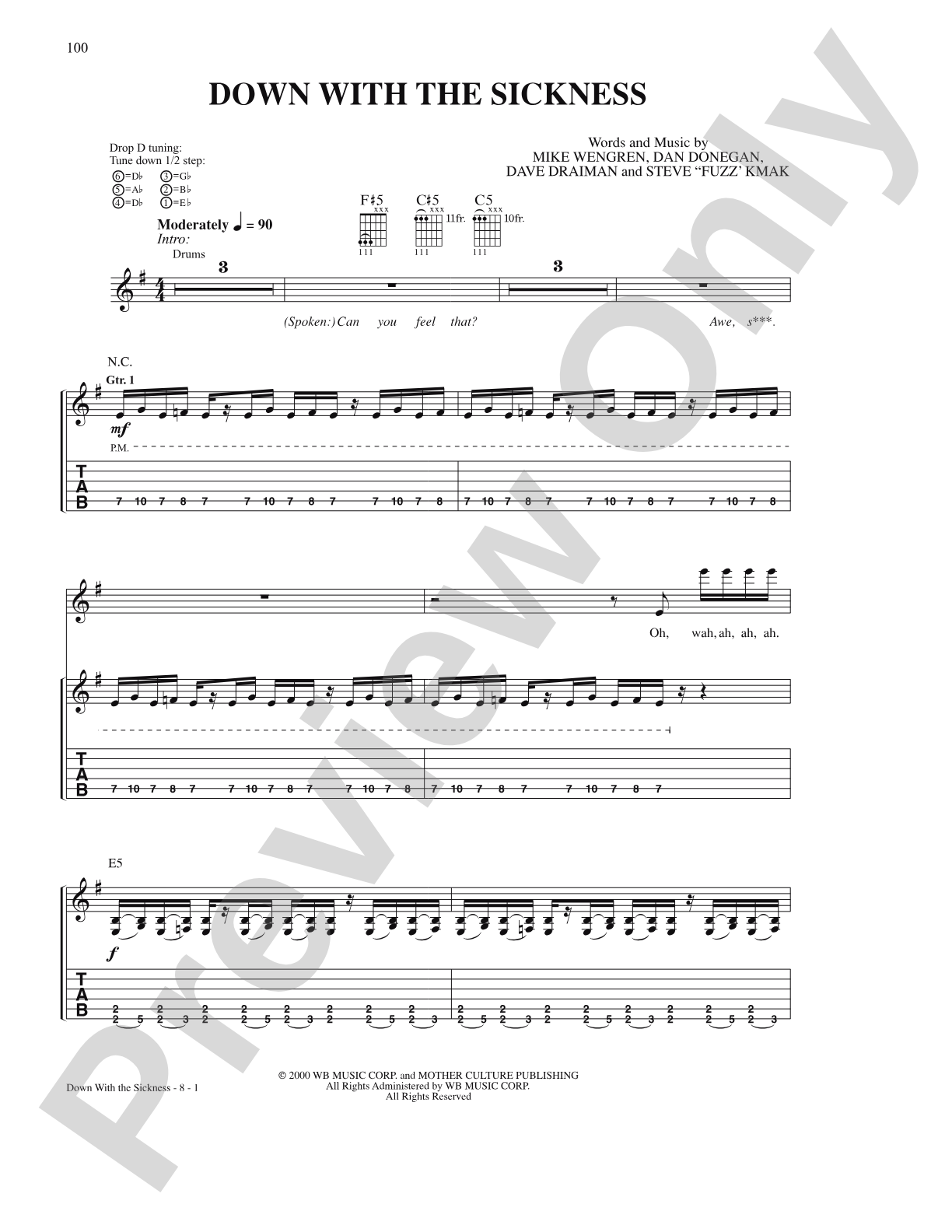 Down With The Sickness: Authentic Guitar TAB